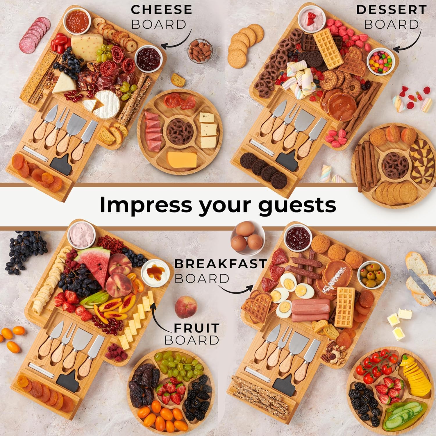 Bamboo Charcuterie Board Set - Gift for Couples -6