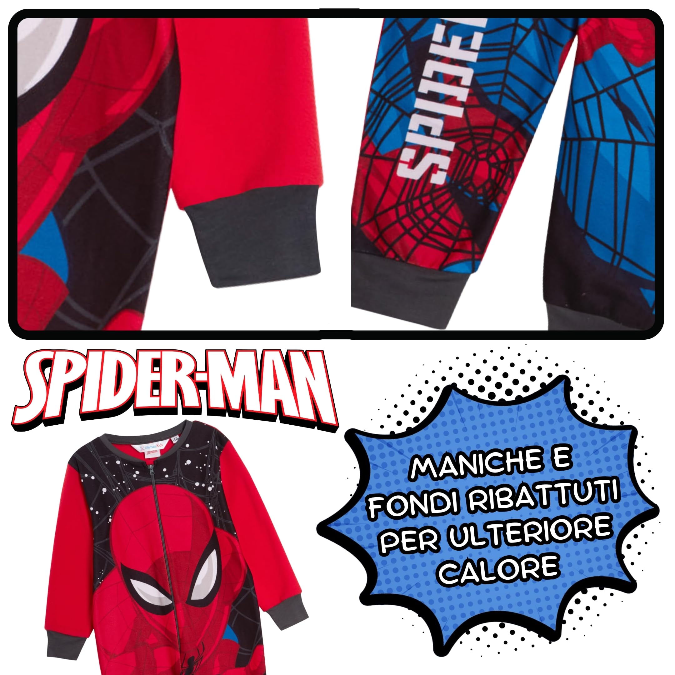 Marvel Il Pigiama Ufficiale di Spiderman per Ragazzi, in Pile, Completo, Pigiami Bambini, Pjs, con Zip, Abbigliamento da casa