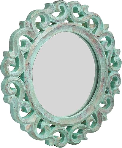 Miniatura 2 de ID-Mi-C-C-GR - Espejo de pared antiguo pintado a mano con diseño de círculo, de madera, rústico, vintage, tallado, hecho a mano, de 9 x 5 pulgadas,