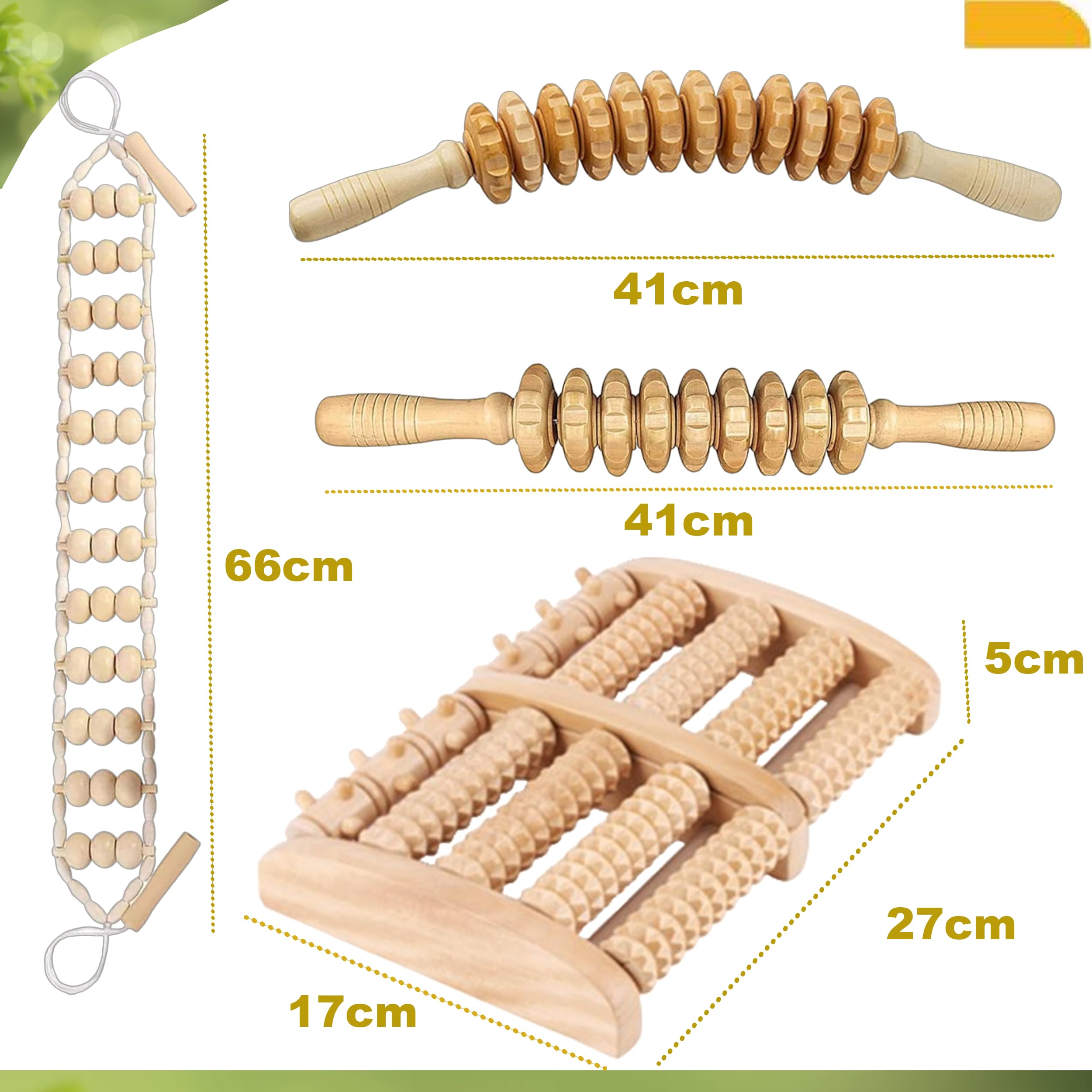 Kit rullo massaggio legno 4 in 1 piedi schiena gambe cosce spalla pancia terapia anticellulite drenaggio linfatico per scolpire alleviare il dolore muscolare per un rilassamento sicuro del corpo