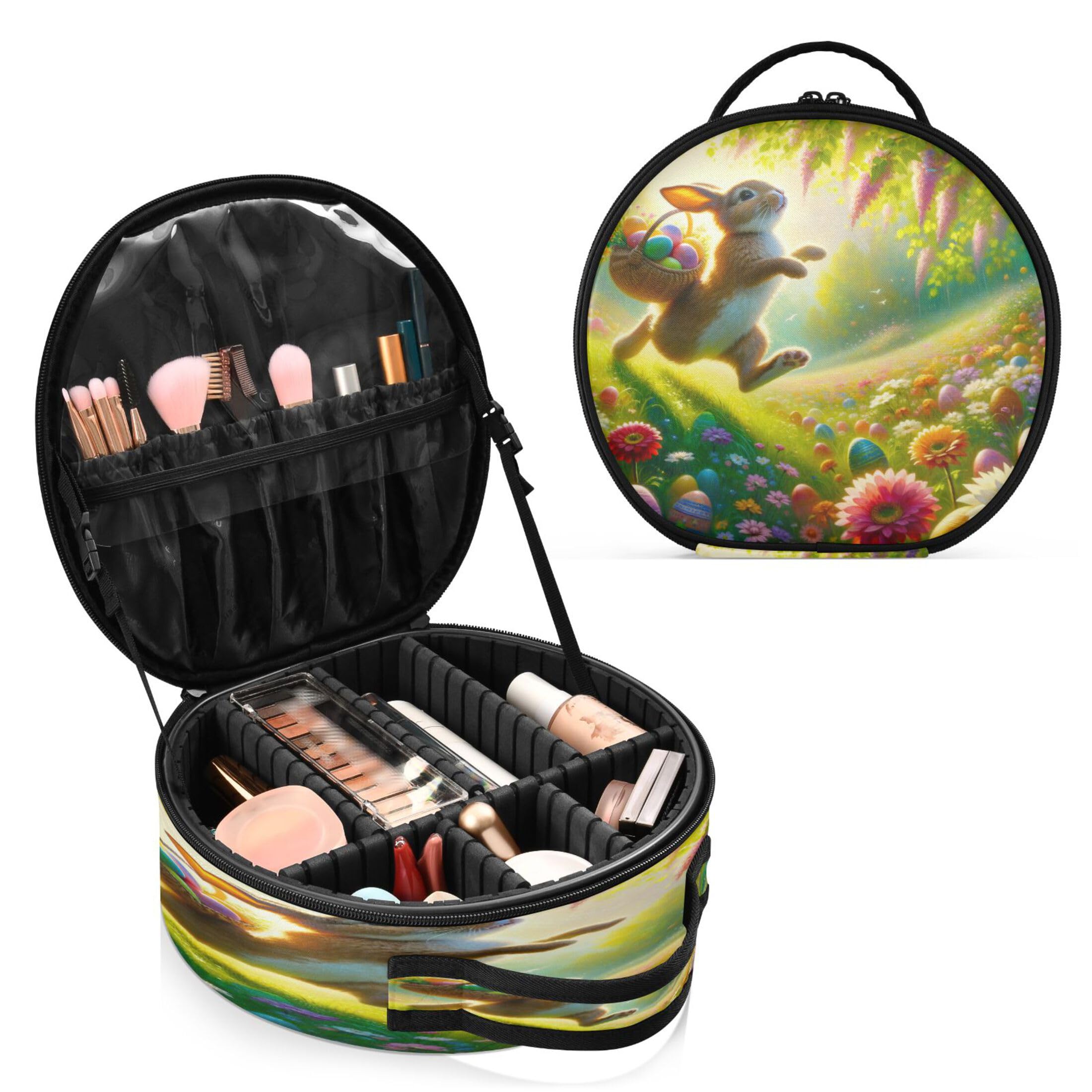 Takiito Easter Bunny Travel Makeup Case Portable Makeup Box Artist Cosmetic Case Organizer With Adjustable Dividers