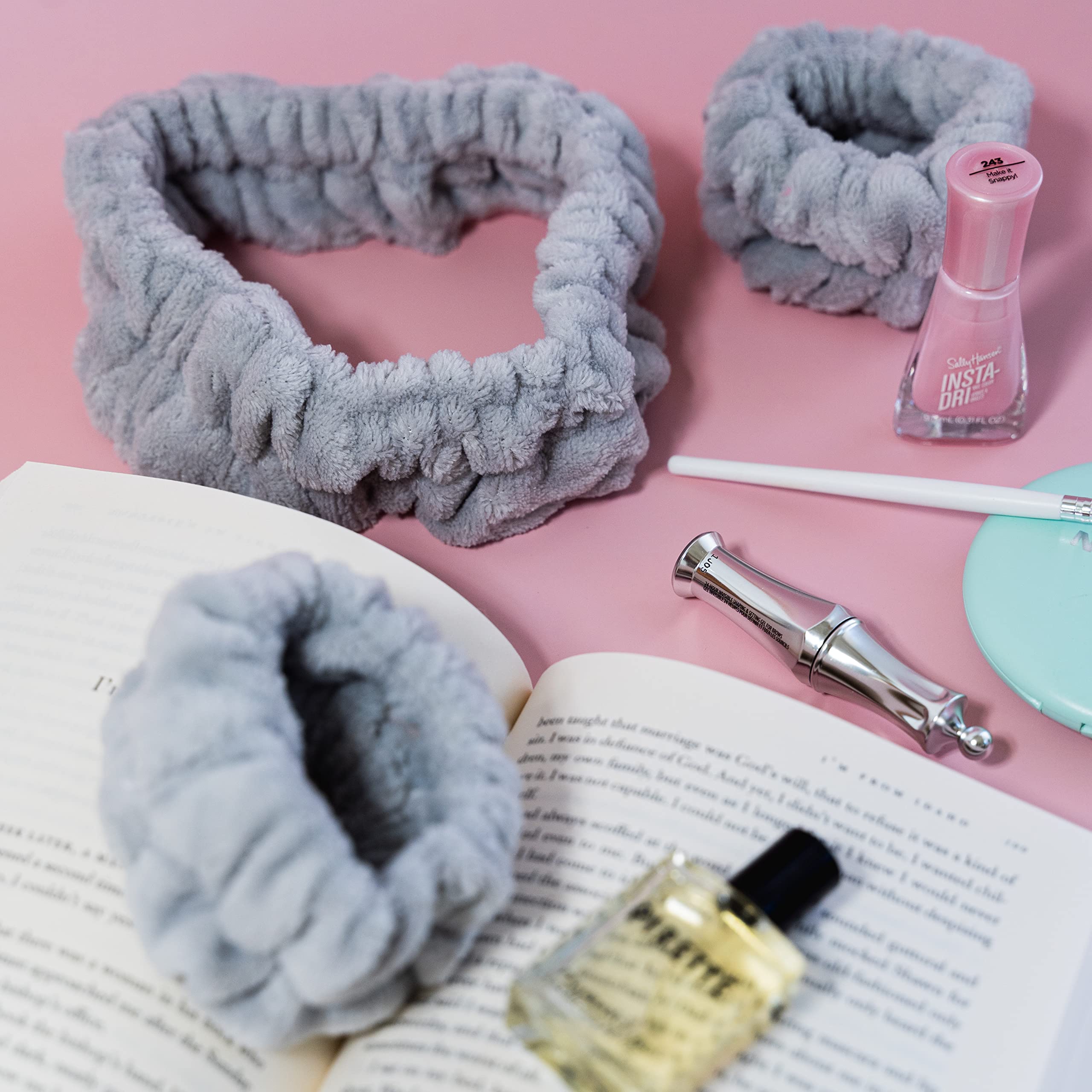 FROG SAC Diadema y pulseras de spa hinchadas para lavar la cara, diademas peludas para el cuidado de la piel para mujeres, accesorios suaves para el cuidado de la piel, accesorios para el cabello para