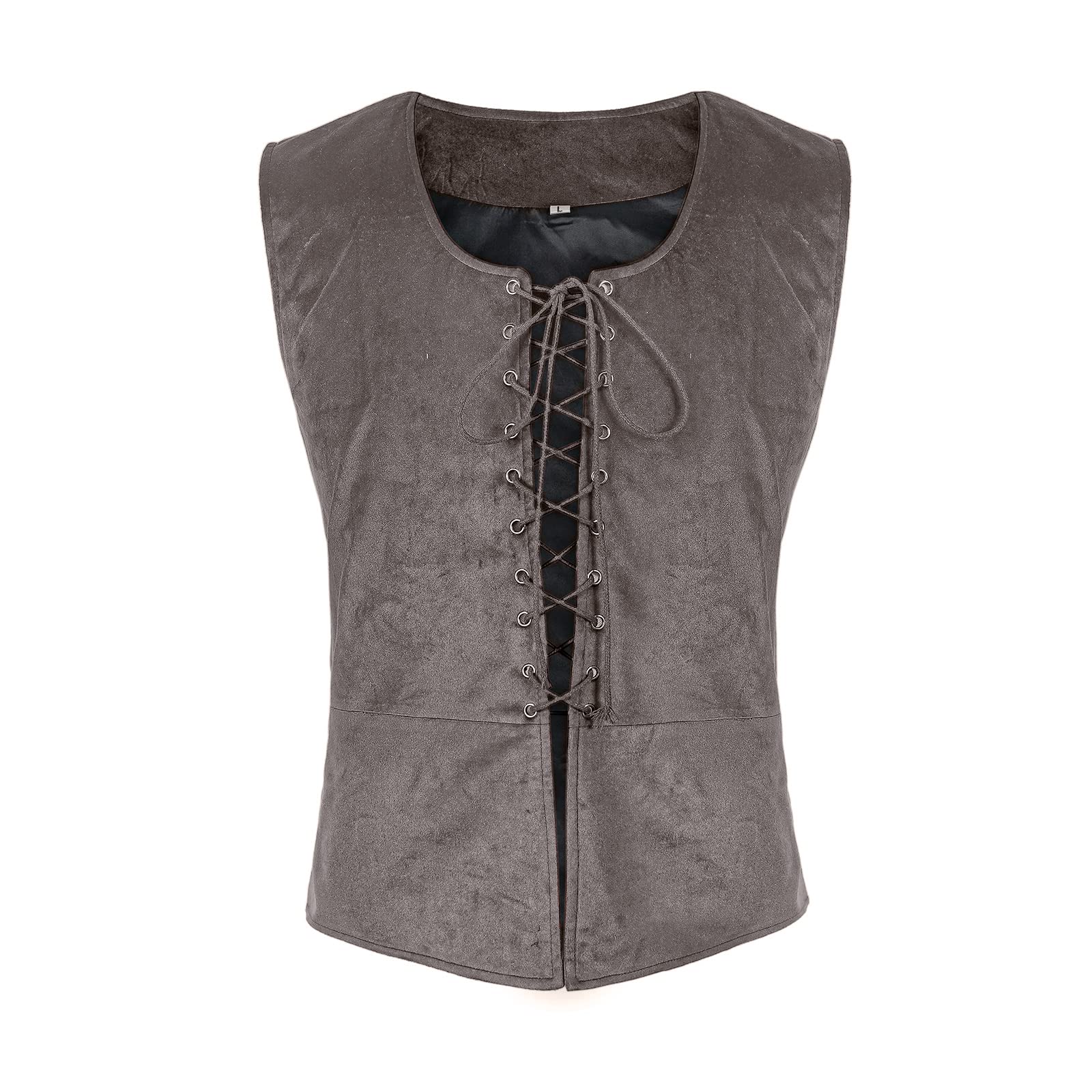 Tyuduo Men's Gray Medieval Renaissance Pirate Vest Gothic Steampunk Waistcoat For (, Xl)