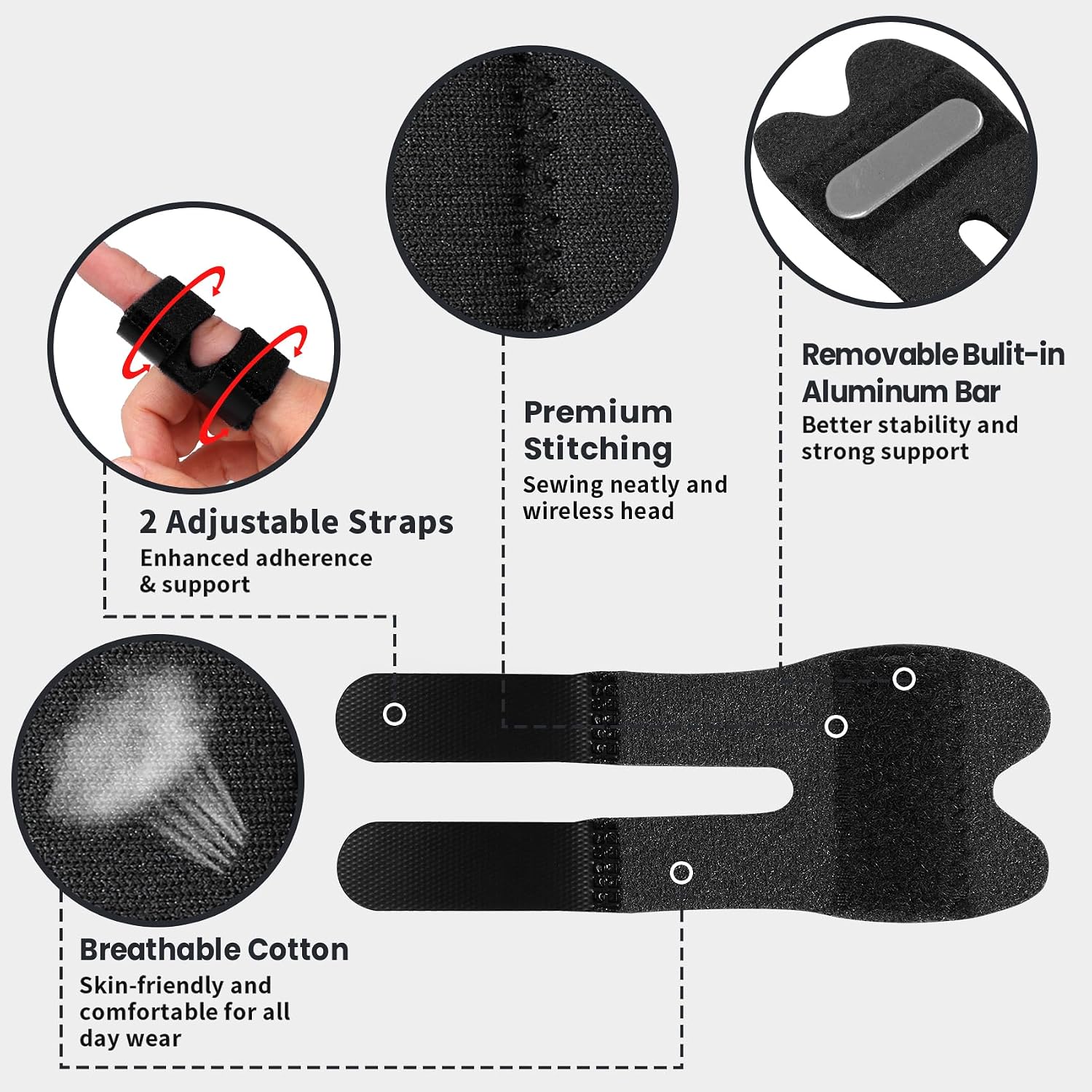 Thumb Finger Splints, Trigger Thumb Brace for Broken/Straightening/Arthritis, Finger Protector for Thumb/Middle/Ring/Index/Pinky Finger, Black, Short, 4pcs