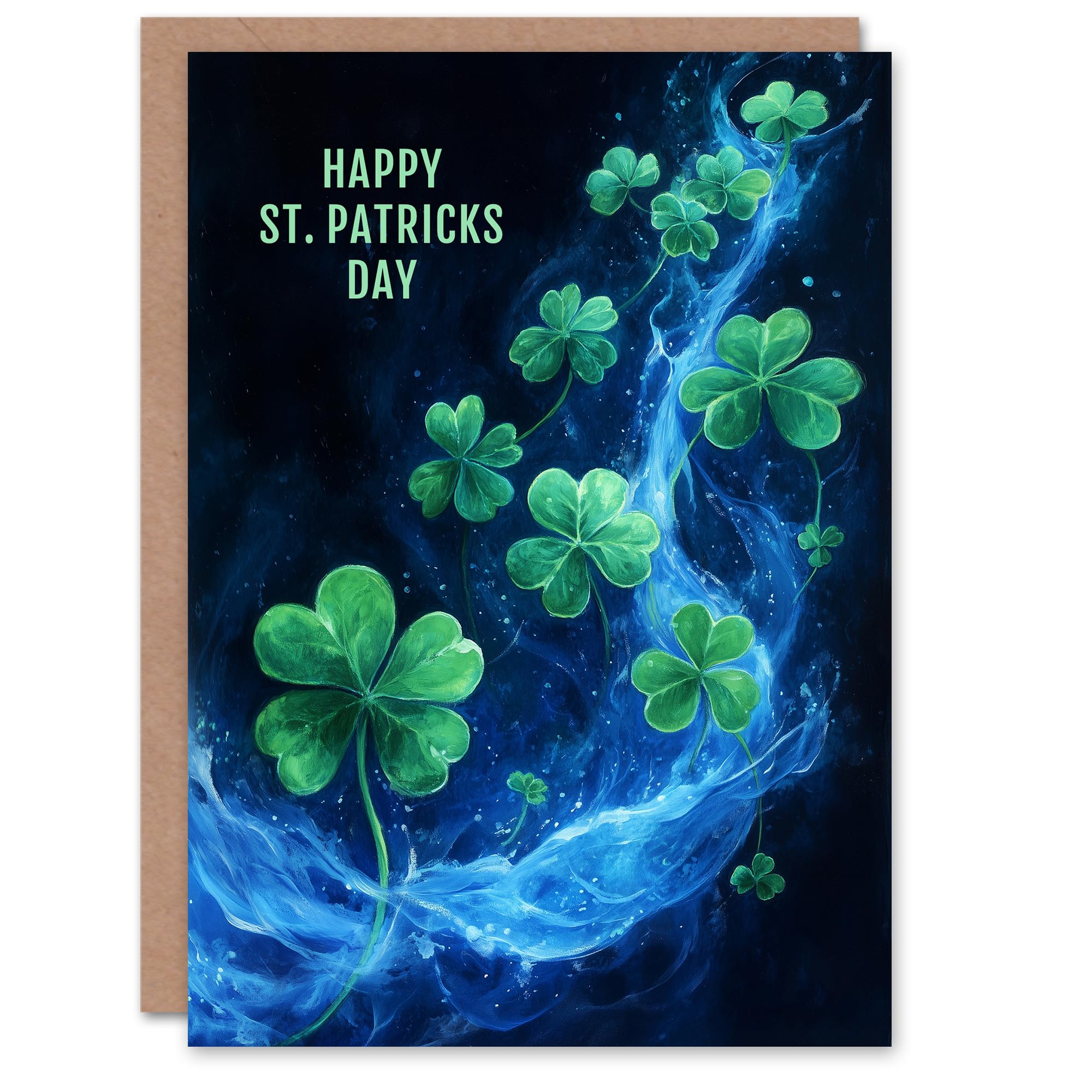 Artery8 St. Patrick's Day Card Magical Clover Shamrock Blank For Him Or Her Art Greeting Card