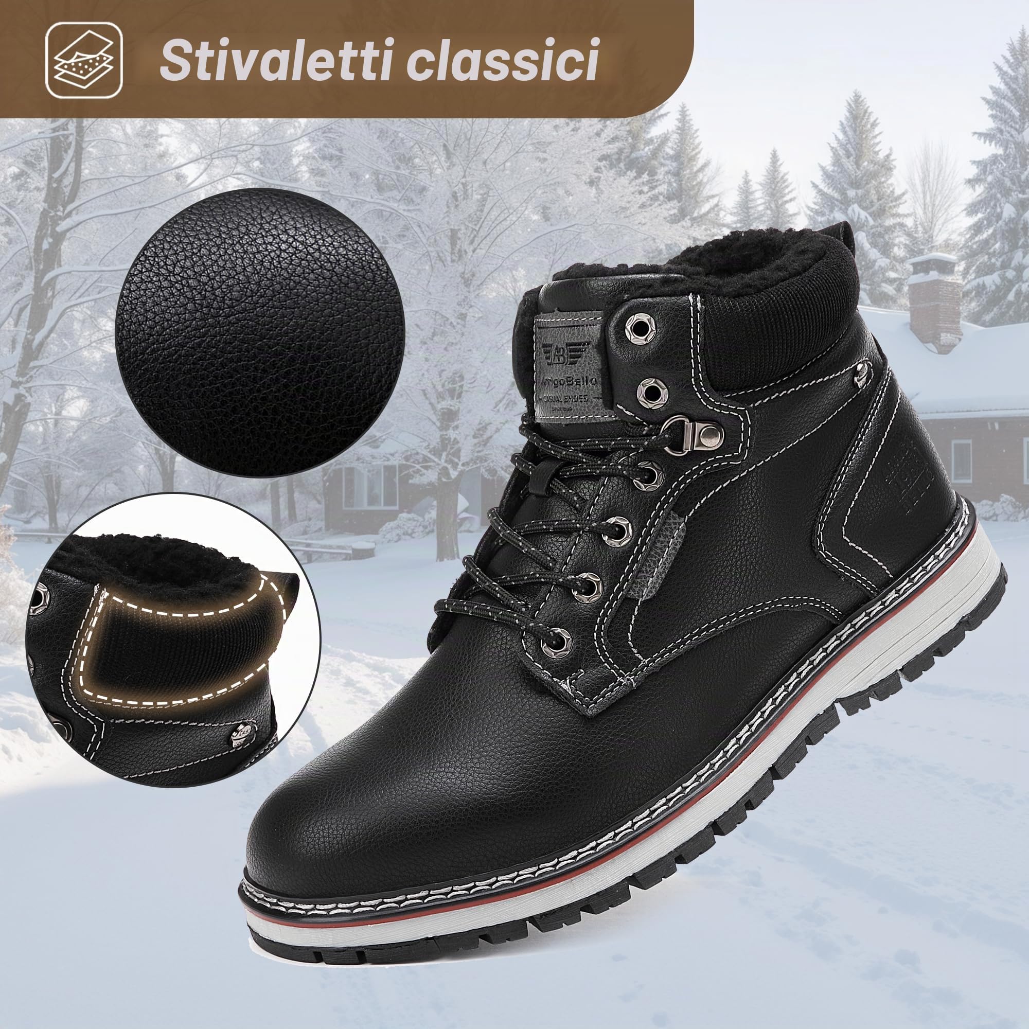AX BOXING Scarpe Uomo Invernali Caldo Pelliccia Fodera Scarponcino Invernale Stivali Antiscivolo Stivaletti Taglia 41-46 EU