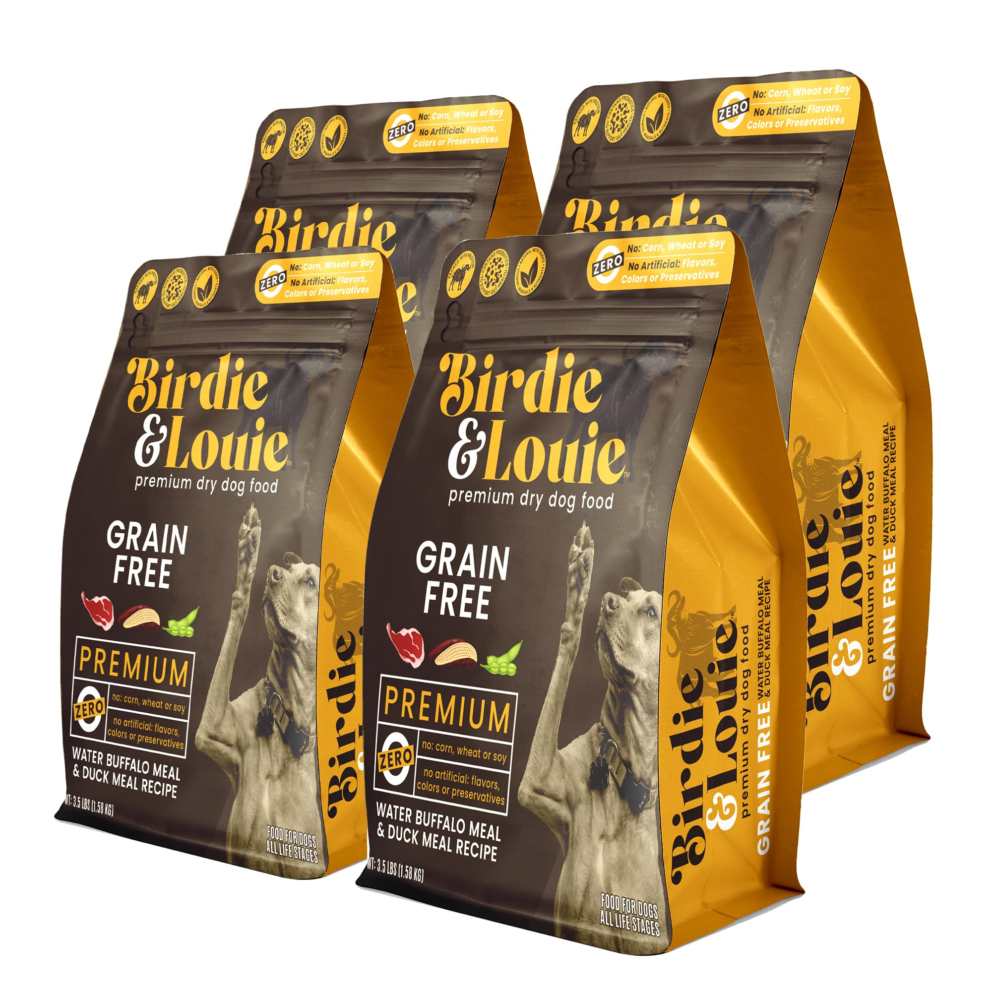Birdie and Louie Dry Dog Food Buffalo Meal & Duck Meal Recipe 3.5 Lb Easy Seal Bag