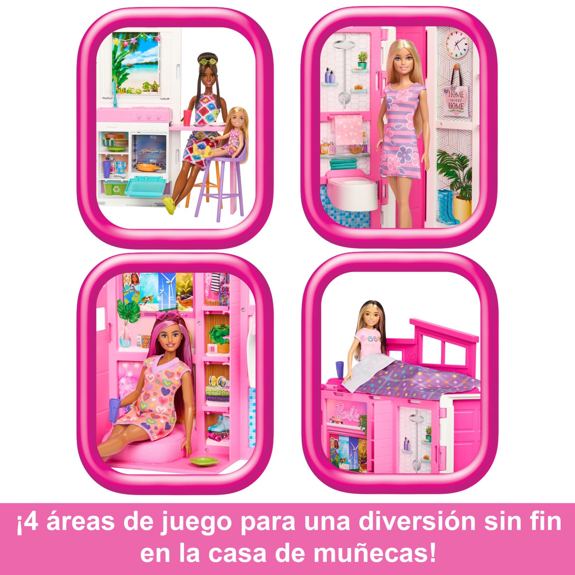 Barbie Apartamento 4 estancias Casa de muñecas Plegable con Muebles y Accesorios, Juguete +3 años (Mattel HRJ76)