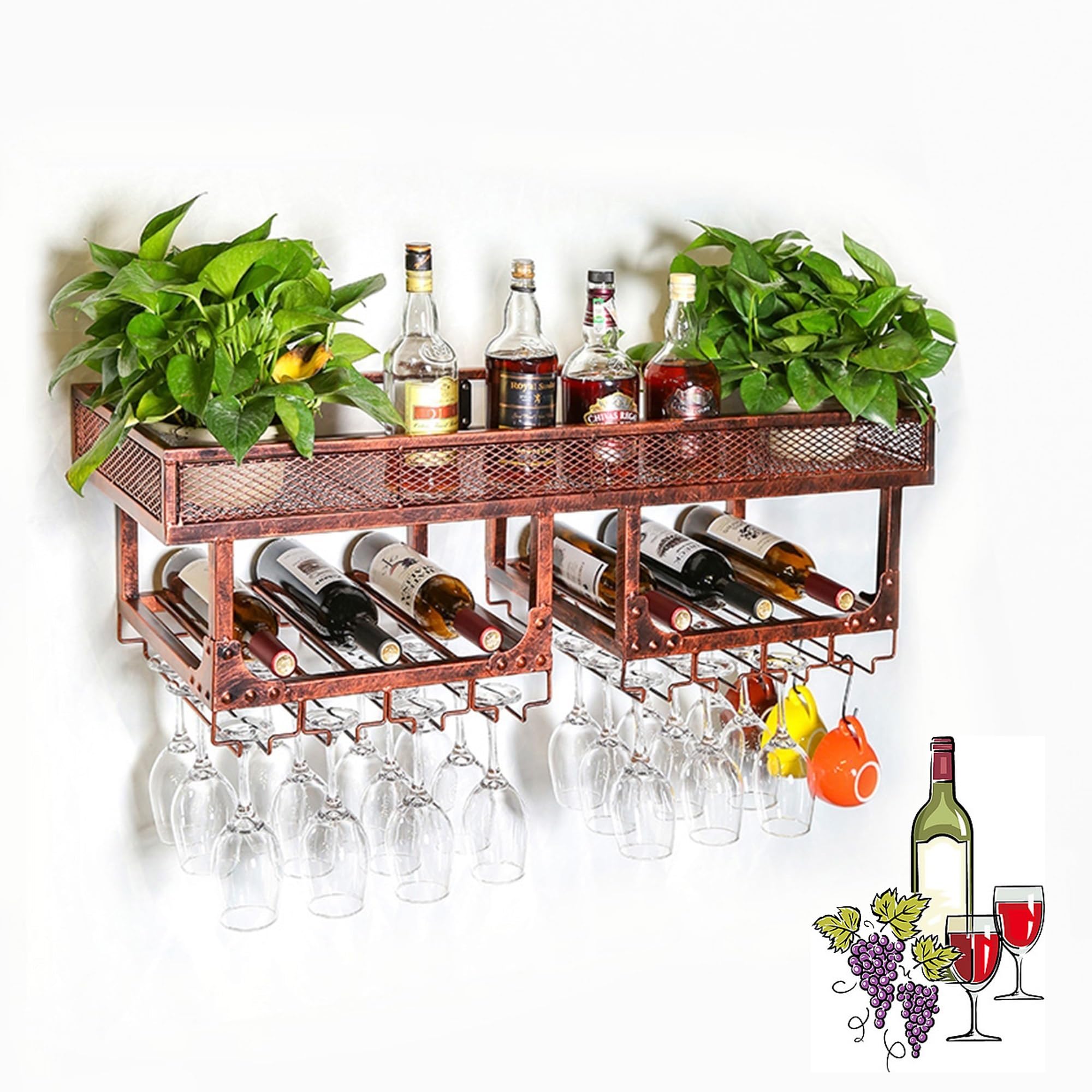 Étagère à bouteilles de vin rangement cuisine et meuble bar mural pour whisky