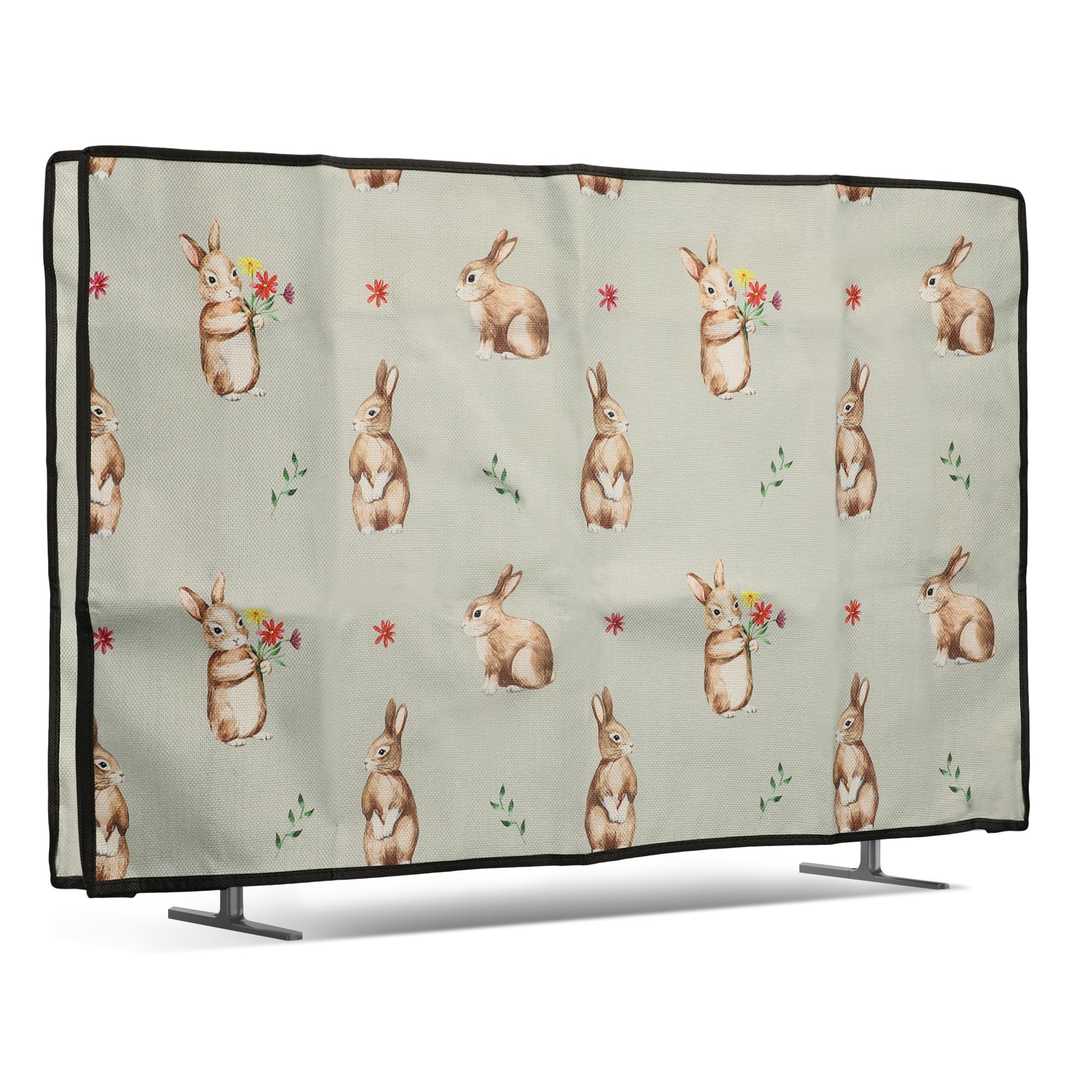 kwmobile Custodia per Schermo TV 40" - Copri Schermo Antipolvere in Lino - Conigli e Fiori