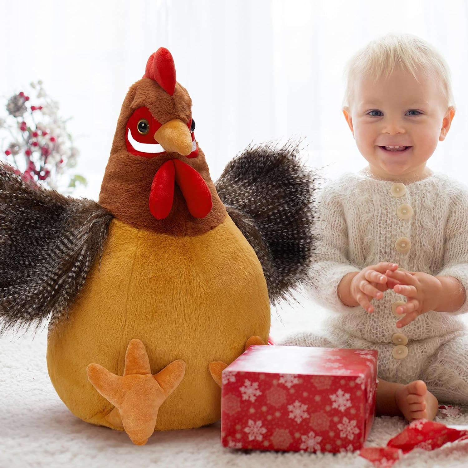 Giant Chicken Stuffed Animal, Realistic Jumbo Hen Plush Toy, 25.5" Cute Stuffed Rooster for Kids Girls Boys on Easter Christmas Birthday, Soft Farm Stuffed Animals Gift