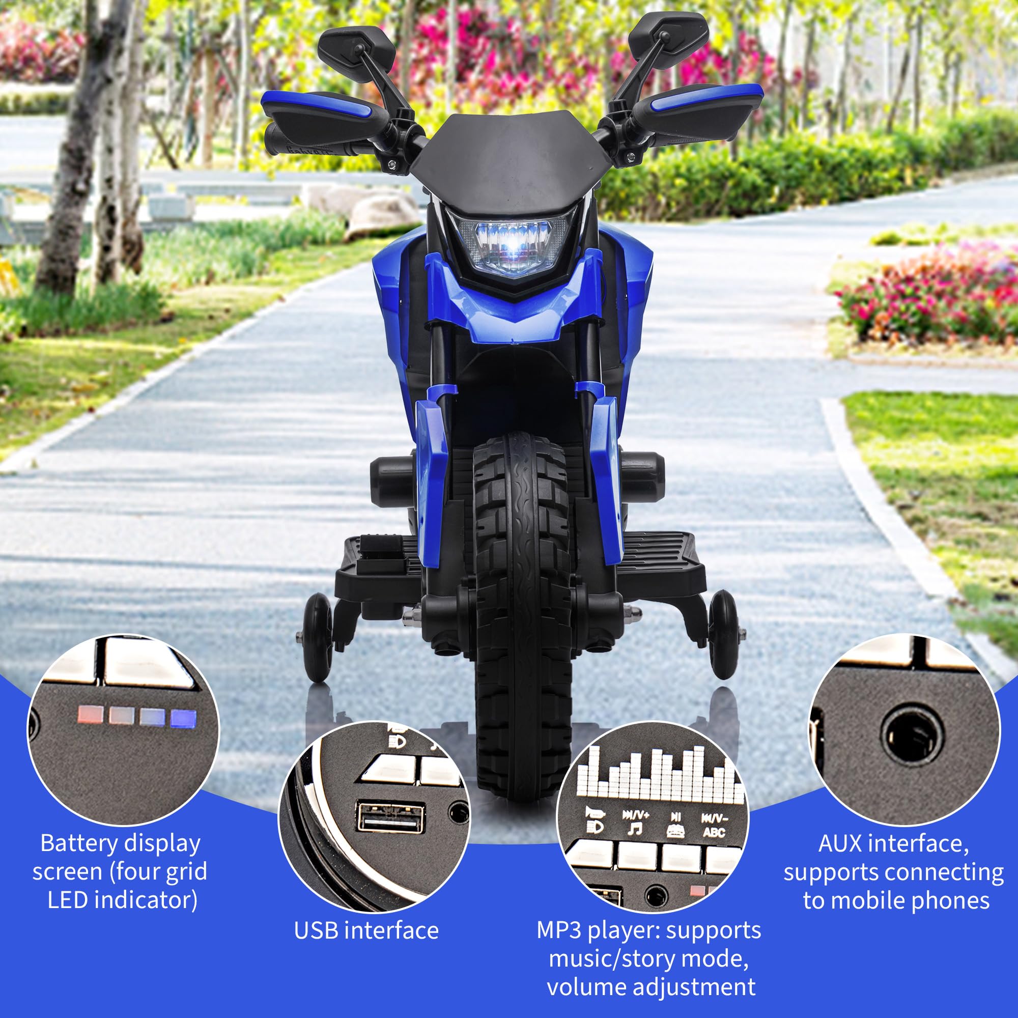 Moto Electrique Enfant 6V pour 3 à 6 Ans sans Télécommande Batterie 6V4Ah Phares Musique Klaxon Moto électrique Stable avec roulettes Dimensions 85 x 58 x 42 cm Norme CE