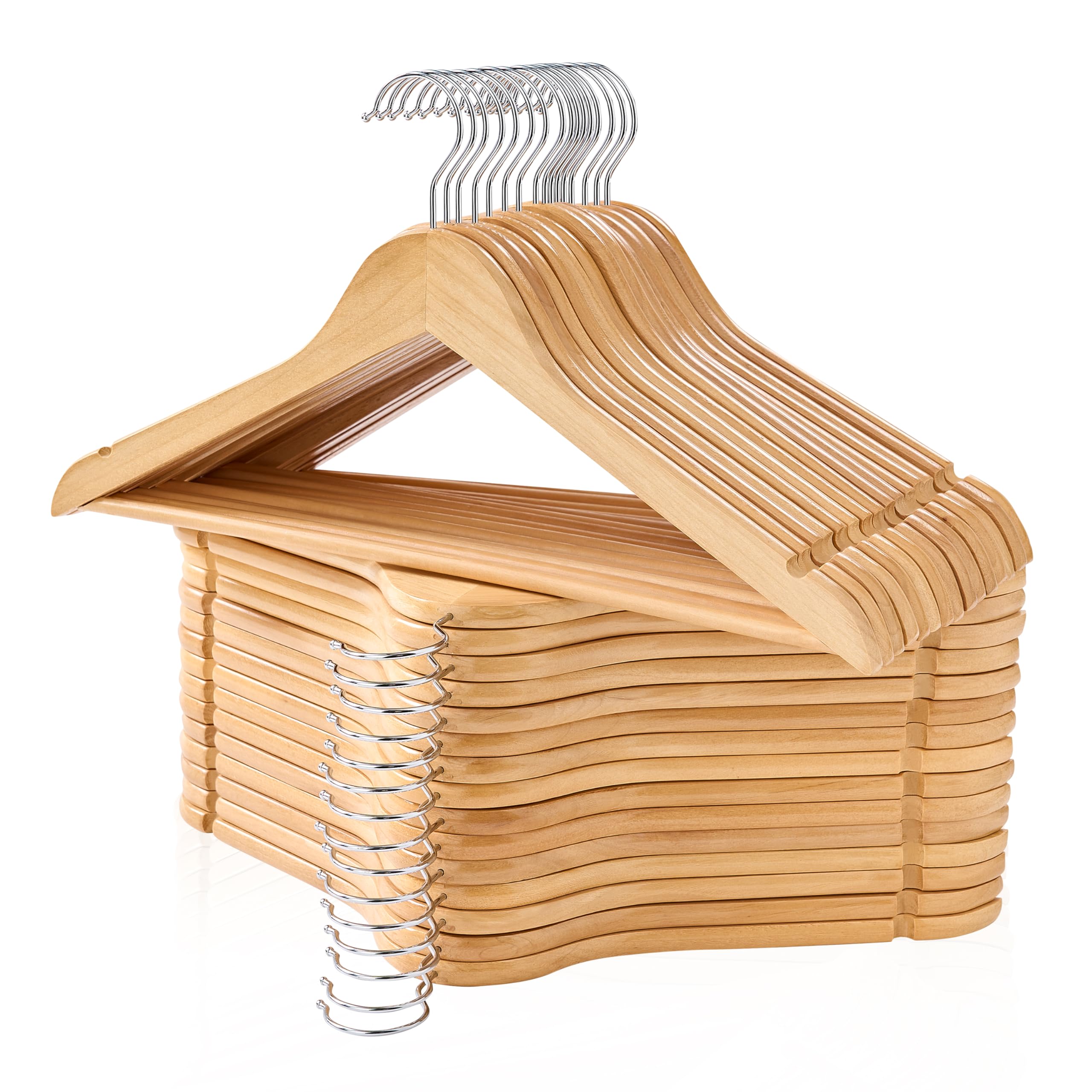 Edergoo Wooden Hangers 30 Pack, Smooth Wood Hangers with 360 Swivel Hook & Notches, Natural Solid Coat Hangers Wooden for Closet