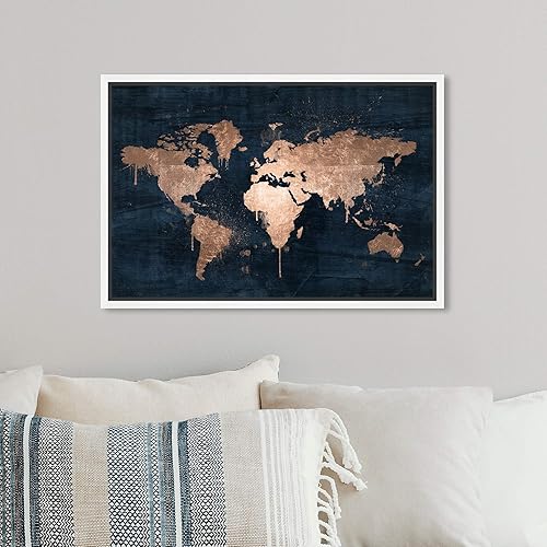 Miniatura 4 de The Oliver Gal Artist Co. Mapas y banderas - Lienzo decorativo enmarcado para pared, diseño de mapamundi Copper, mapas del mundo