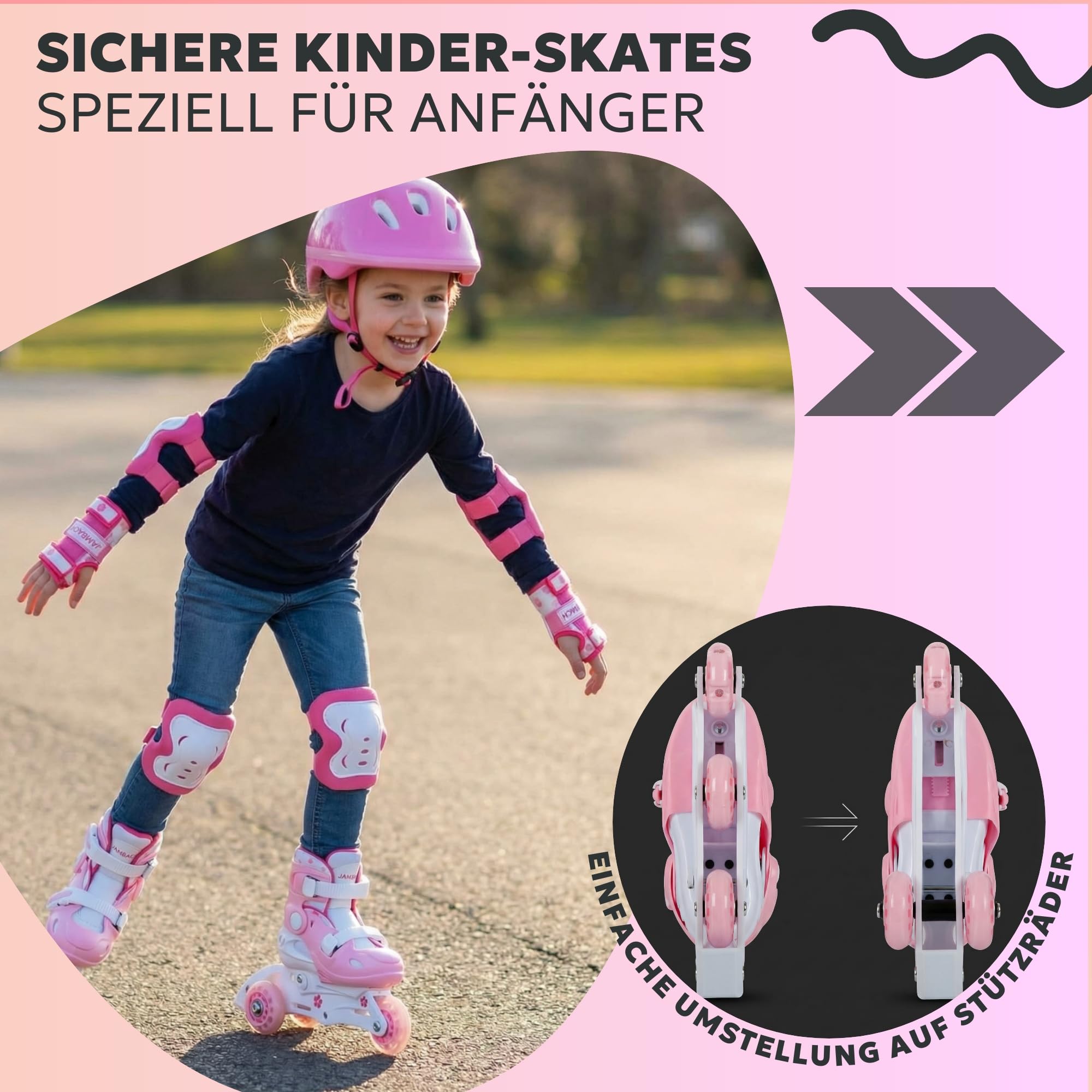 Kinder Inliner Set mit Protektoren verstellbar zum Rollschuh mit LED