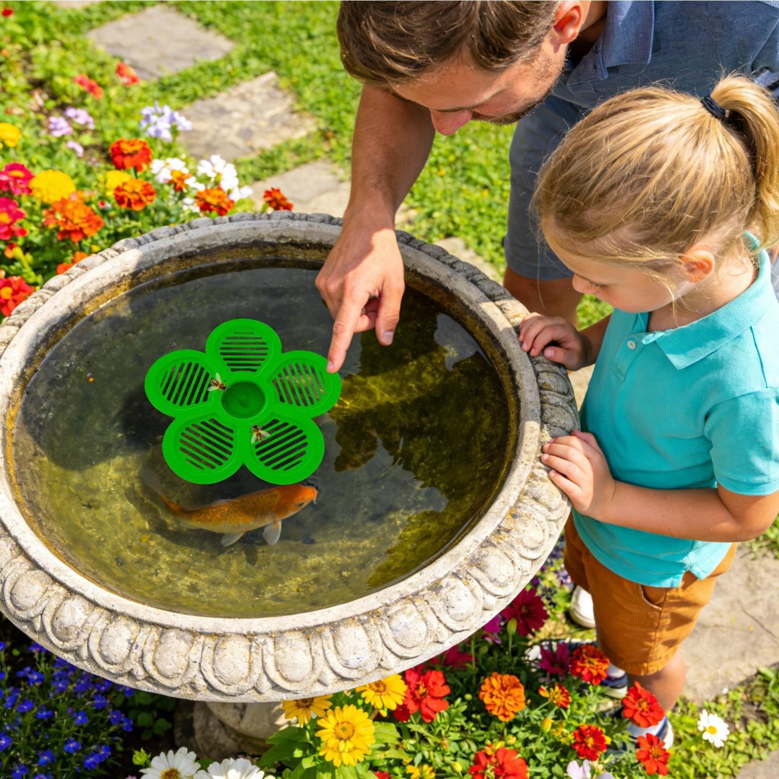 Abbeveratoio per api galleggiante a forma di fiore, dispenser d'acqua da 19,5 cm, stazione per giardino e laghetto