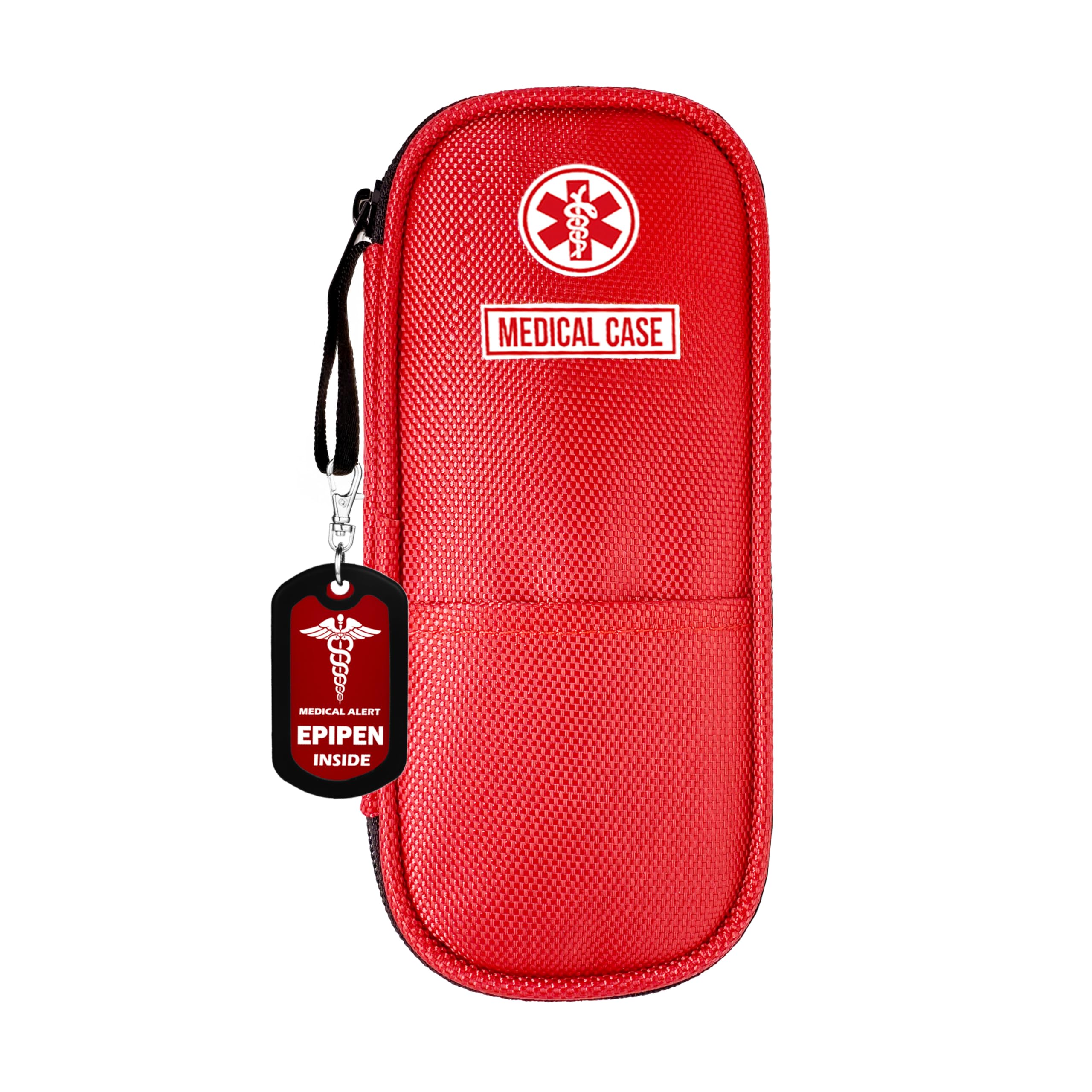 mnmoom Epipen carry case waterproof Insulated Travel Medication Organizer Bag with a Epipen Zipper Pull Bag Tag (Red)