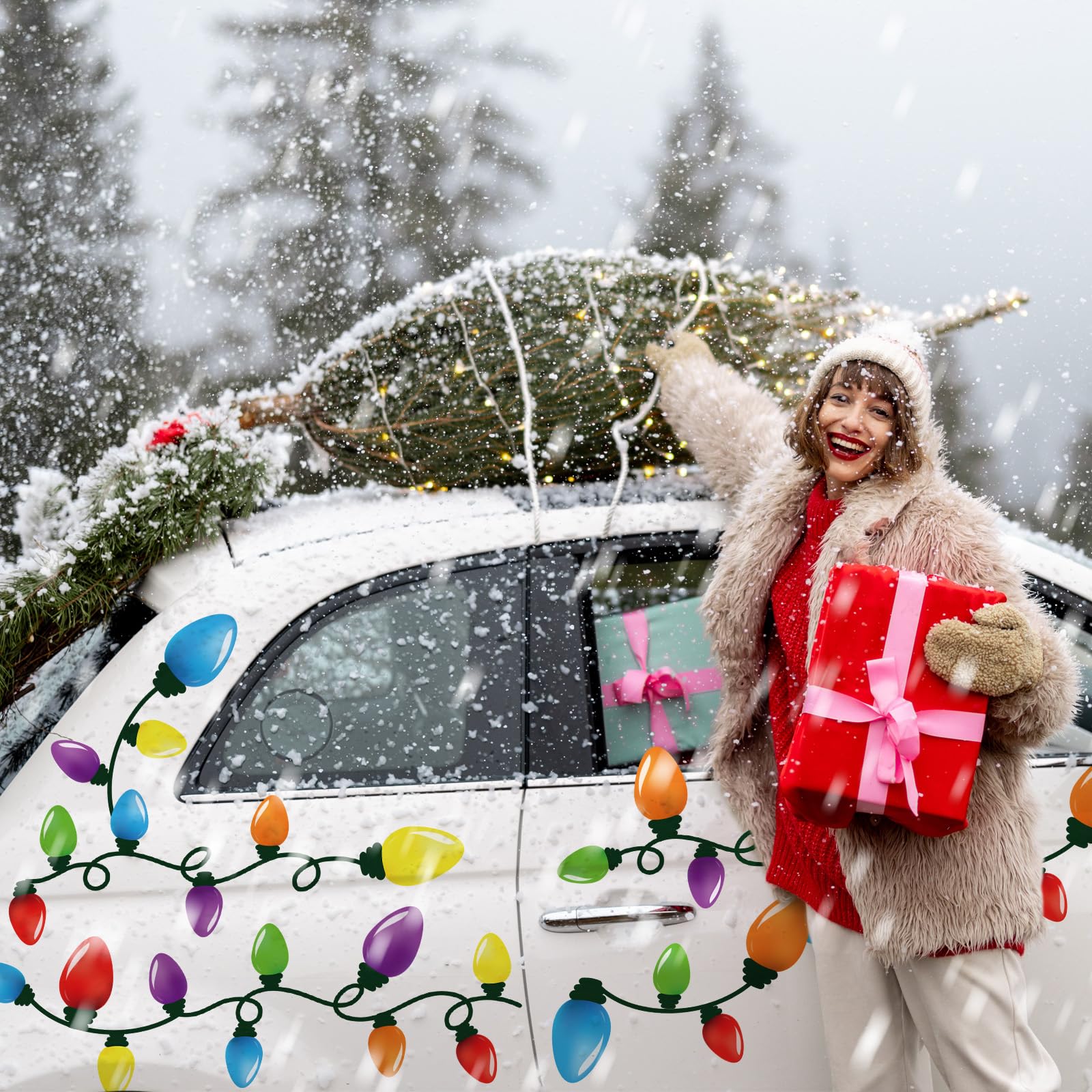 9 Blatt Weihnachtsbirne Licht Fenster Aufkleber Winter Weihnachten Auto Kühlschrank Dekorationen Aufkleber Tür Fenster Jahreszeiten Aufkleber für Urlaub Xmas Weihnachten Home Küche Wohnzimmer (Birne