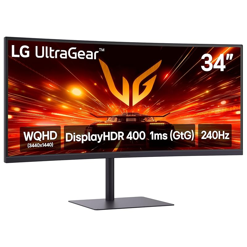 LG Monitor curvo para jogos 34G630A-B 34 polegadas Ultragear WQHD (3440 x 1440), 240Hz, 1ms, FreeSync Premium, DisplayHDR 400, alto-falante embutido, HDMI, DisplayPort, USB tipo-C, suporte inclinado