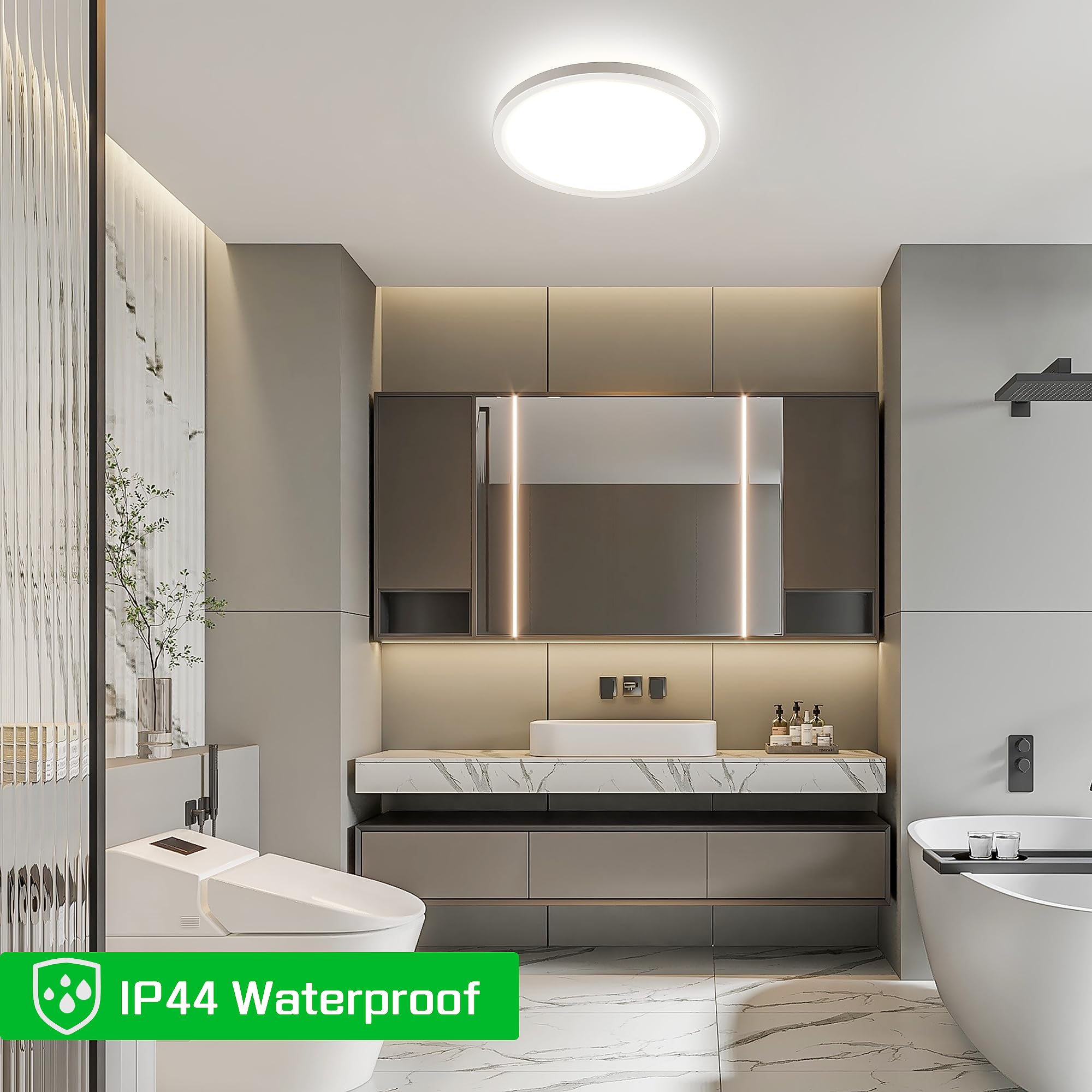 OTREN Plafoniera LED Soffitto, 4000K IP44 Plafoniera Bagno Rotonda, Lampadario LED Soffitto per Soggiorno Camera da Letto Cucina Balcone Corridoio, 21.8CM