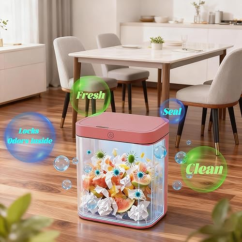 Miniatura 5 de Bote de basura con sensor de movimiento automático sin contacto, 4 galones con tapa sellada, pequeño bote de basura automático con tapa para baño,