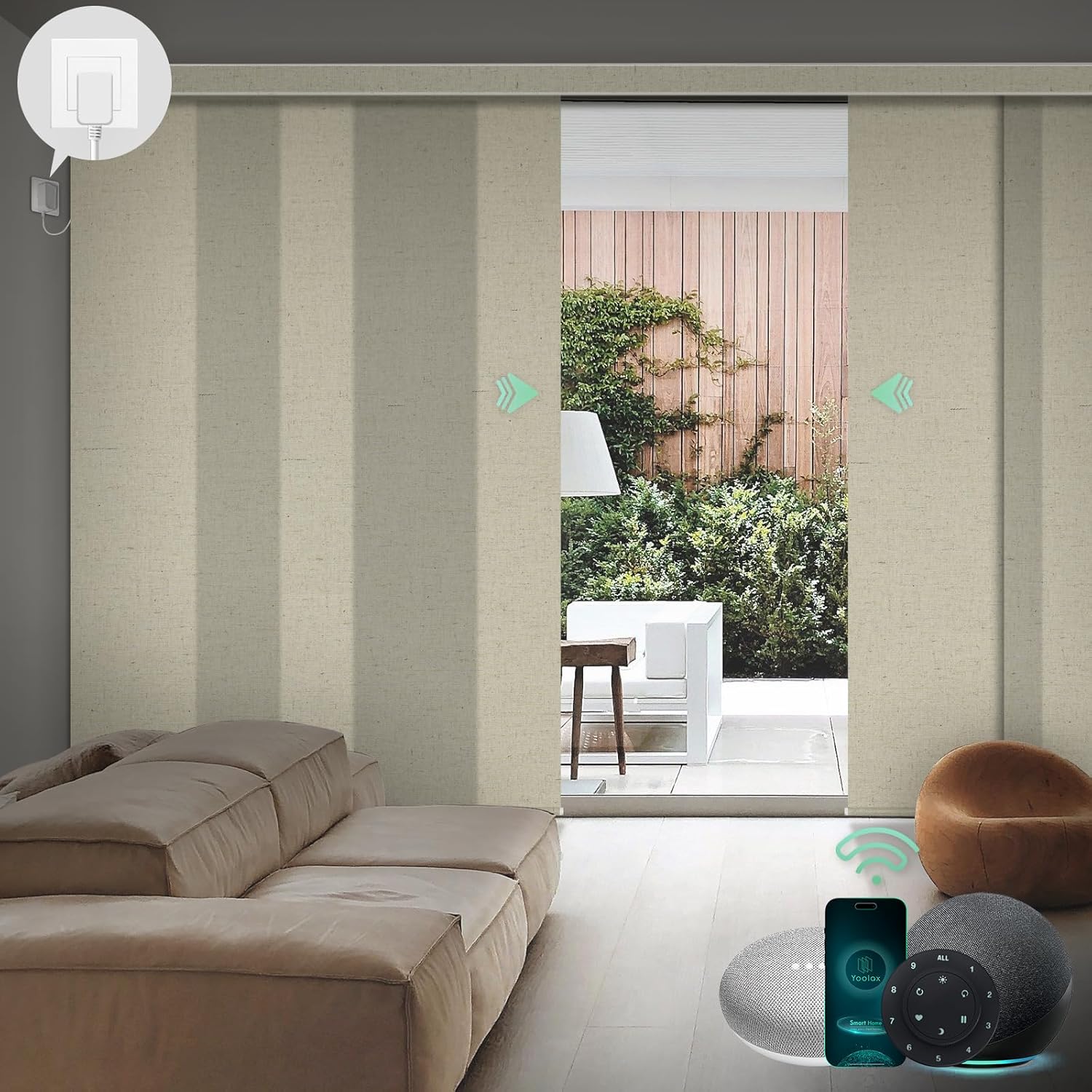 Yoolax Custom XL Smart Sliding Door Blinds, Motorized Sliding Panel Blinds Compatible with Alexa, Light Filtering Vertical Blinds for Glass Doors, Patio Doors,Closet Doors,Half Shading Haystack Yellow
