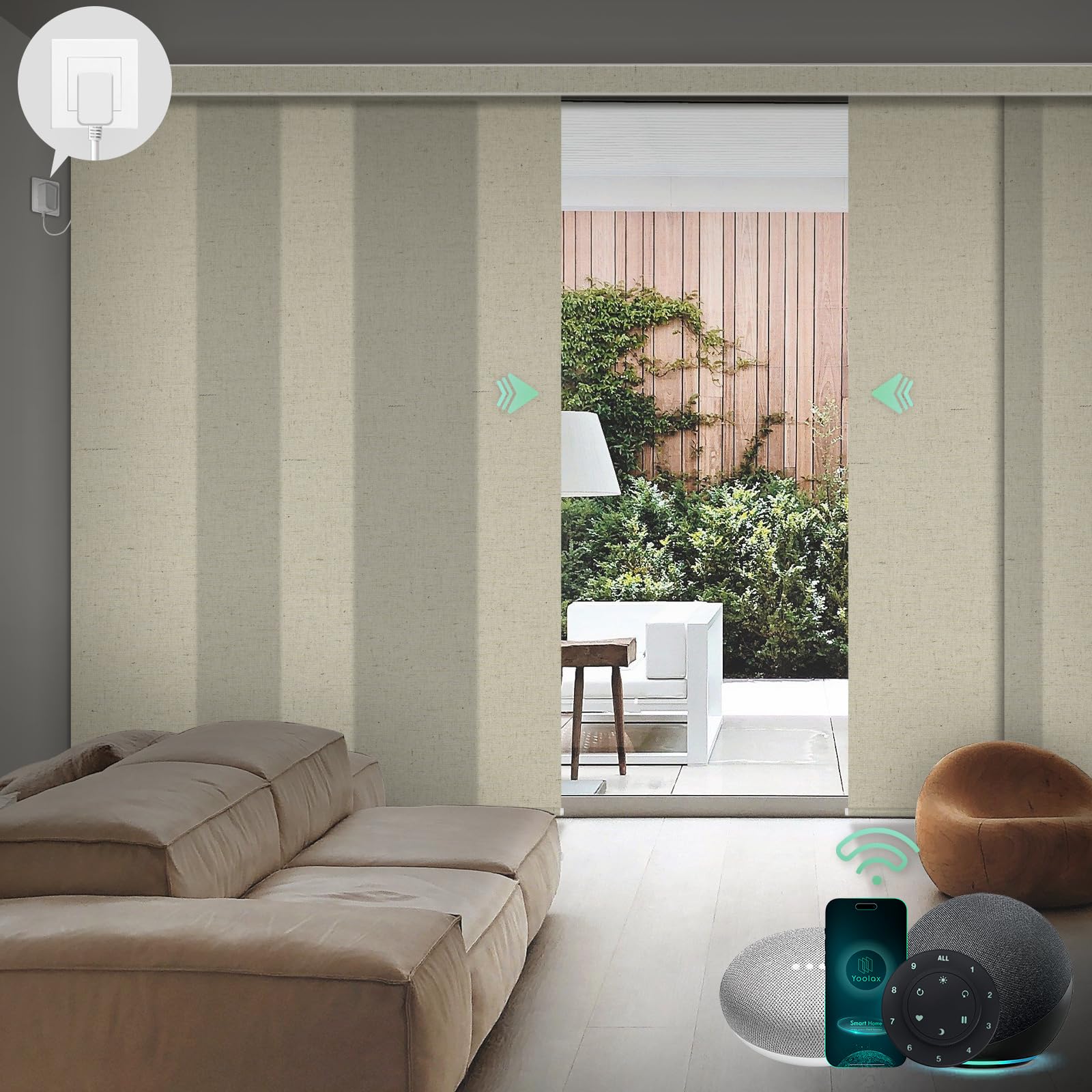Yoolax Custom XL Smart Sliding Door Blinds, Motorized Sliding Panel Blinds Compatible with Alexa, Light Filtering Vertical Blinds for Glass Doors, Patio Doors,Closet Doors,Half Shading Haystack Yellow