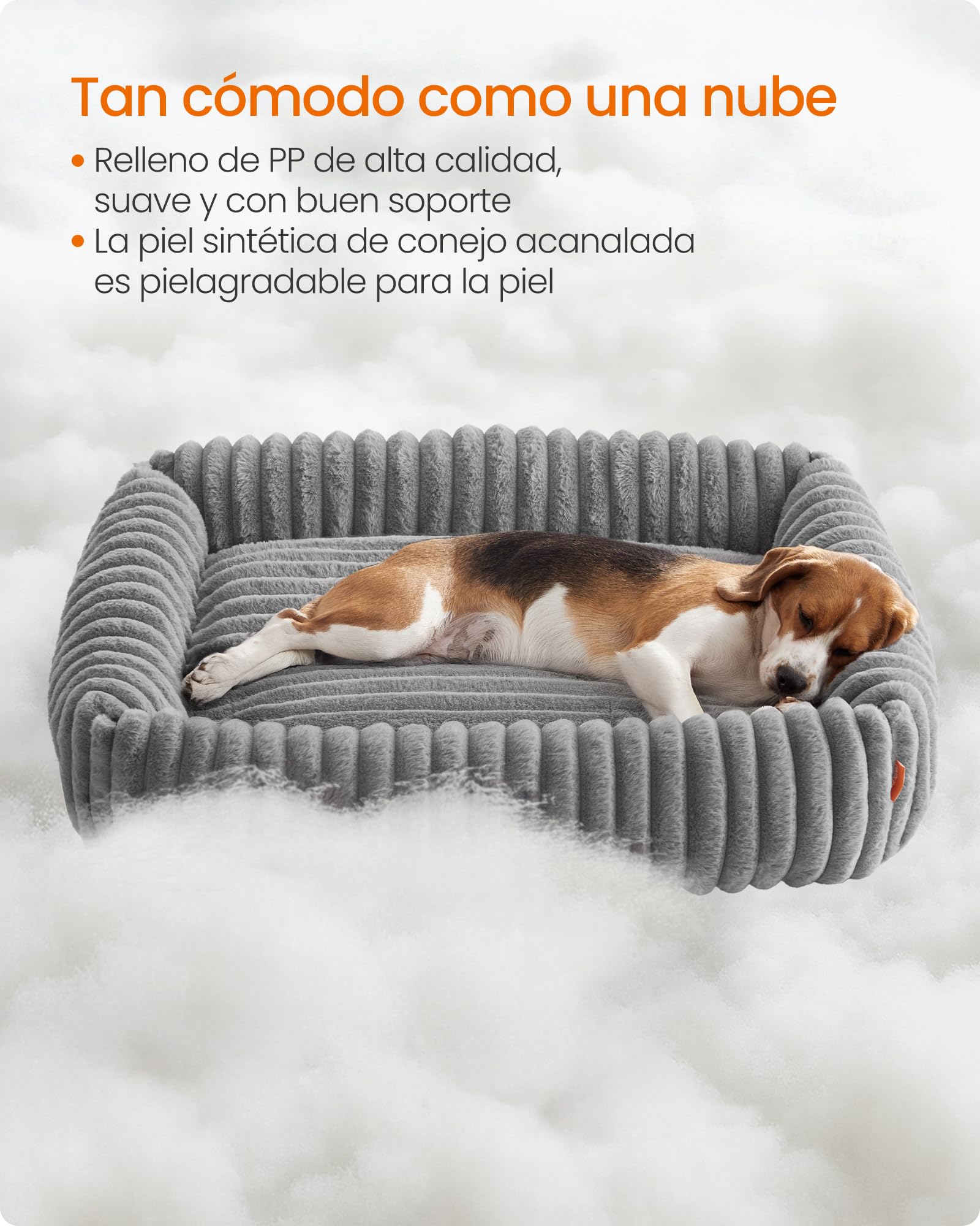 Feandrea Cama para Perros, Cama Ortopédica Grande, Cojín Lavable, Colchoneta Mullida, Acolchado Suave, 91 x 68 x 18 cm, Gris Paloma PGW312GD01