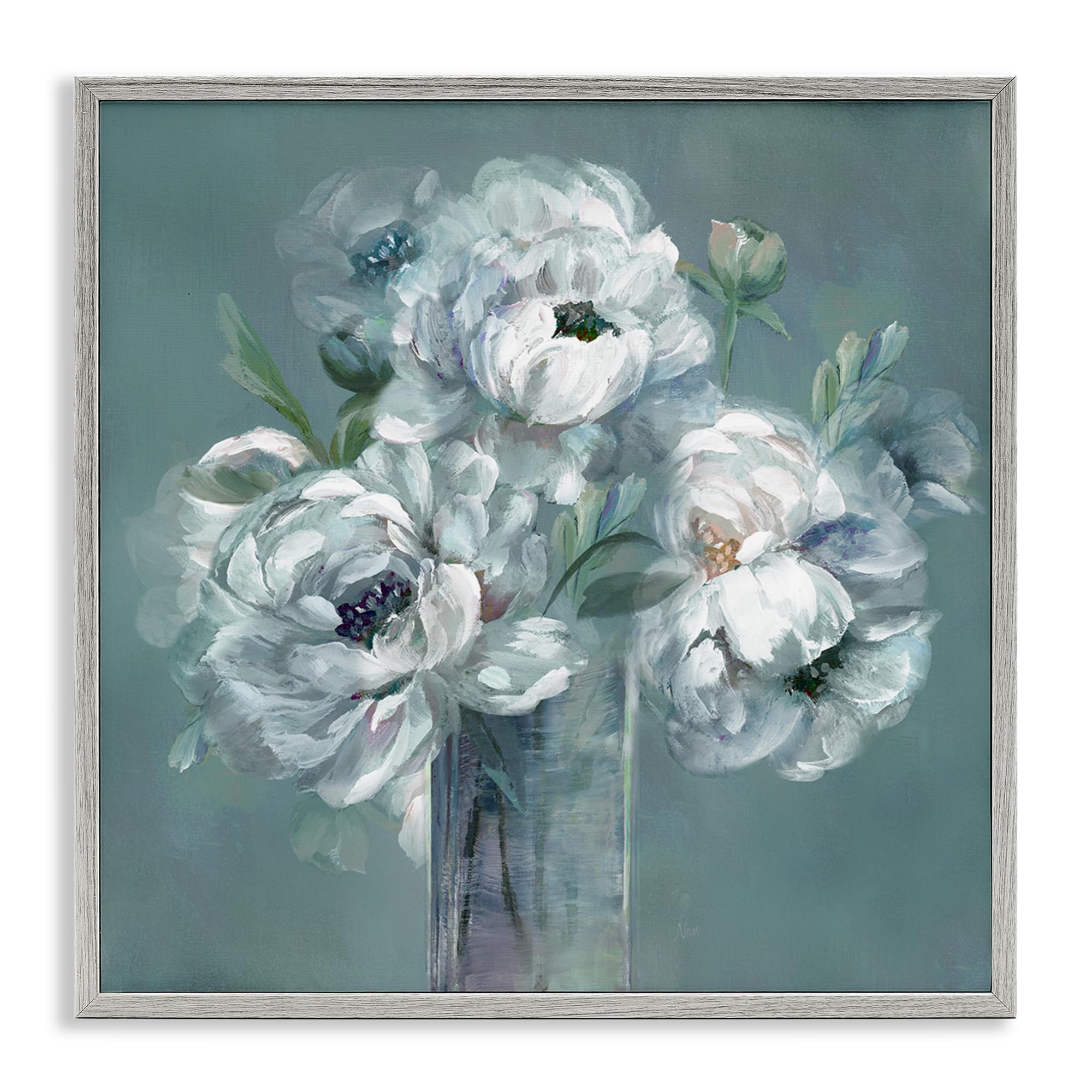 Stupell Industries Farmhouse Gray (Textured) White Peony Impression Floral Elegance, 17 X 17 Inch Framed Giclée Print