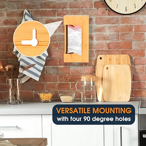 Miniatura 3 de YAJR Dispensador de bolsas de basura, dispensador de bolsas de basura de bambú con panel deslizante magnético, dispensador de soporte de bolsa de