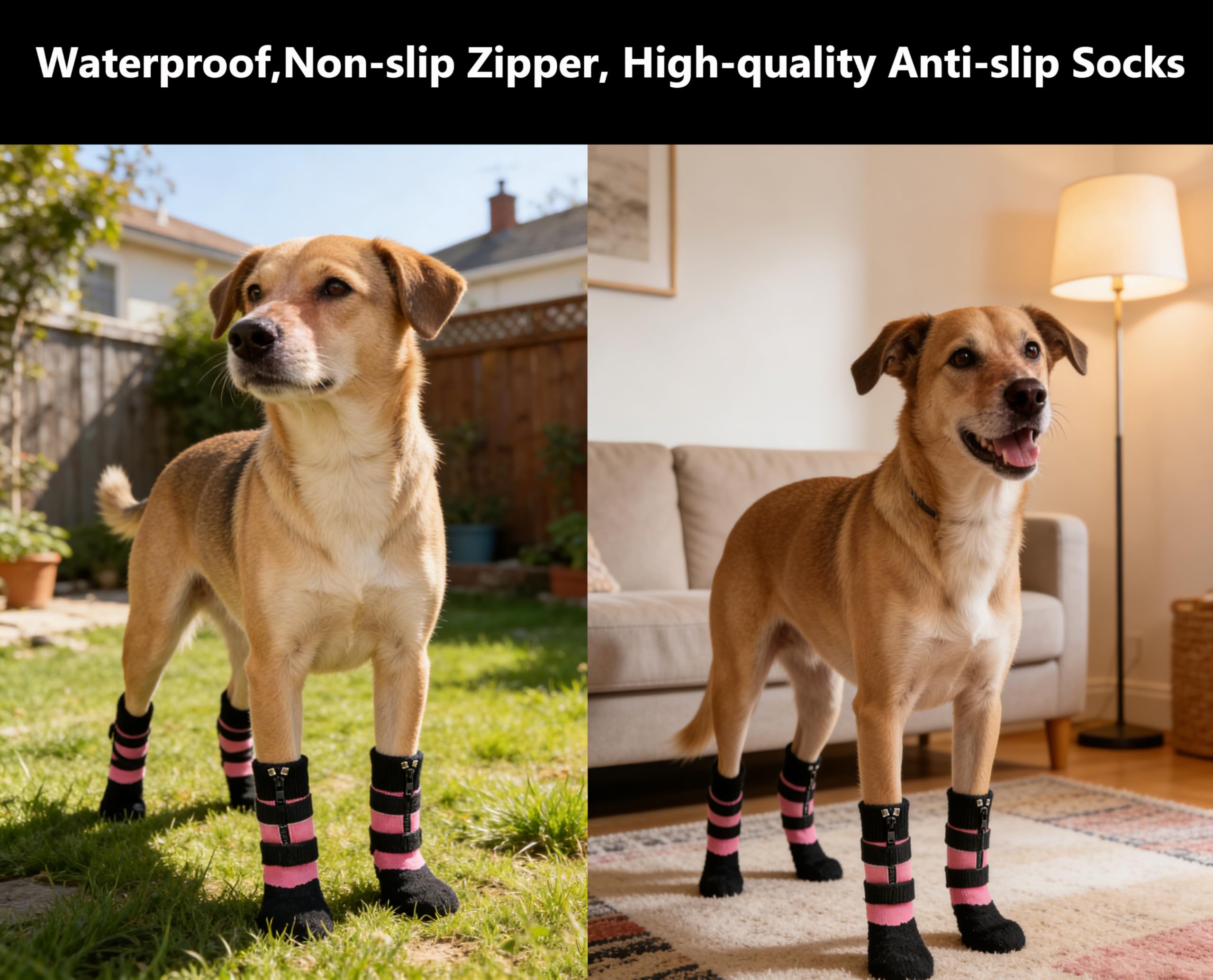 Calzini antiscivolo per cani con cerniera, scarpe per cani impermeabili per evitare di leccare le zampe, giornate invernali, neve, pioggia, protezione per pavimentazione calda, per cani