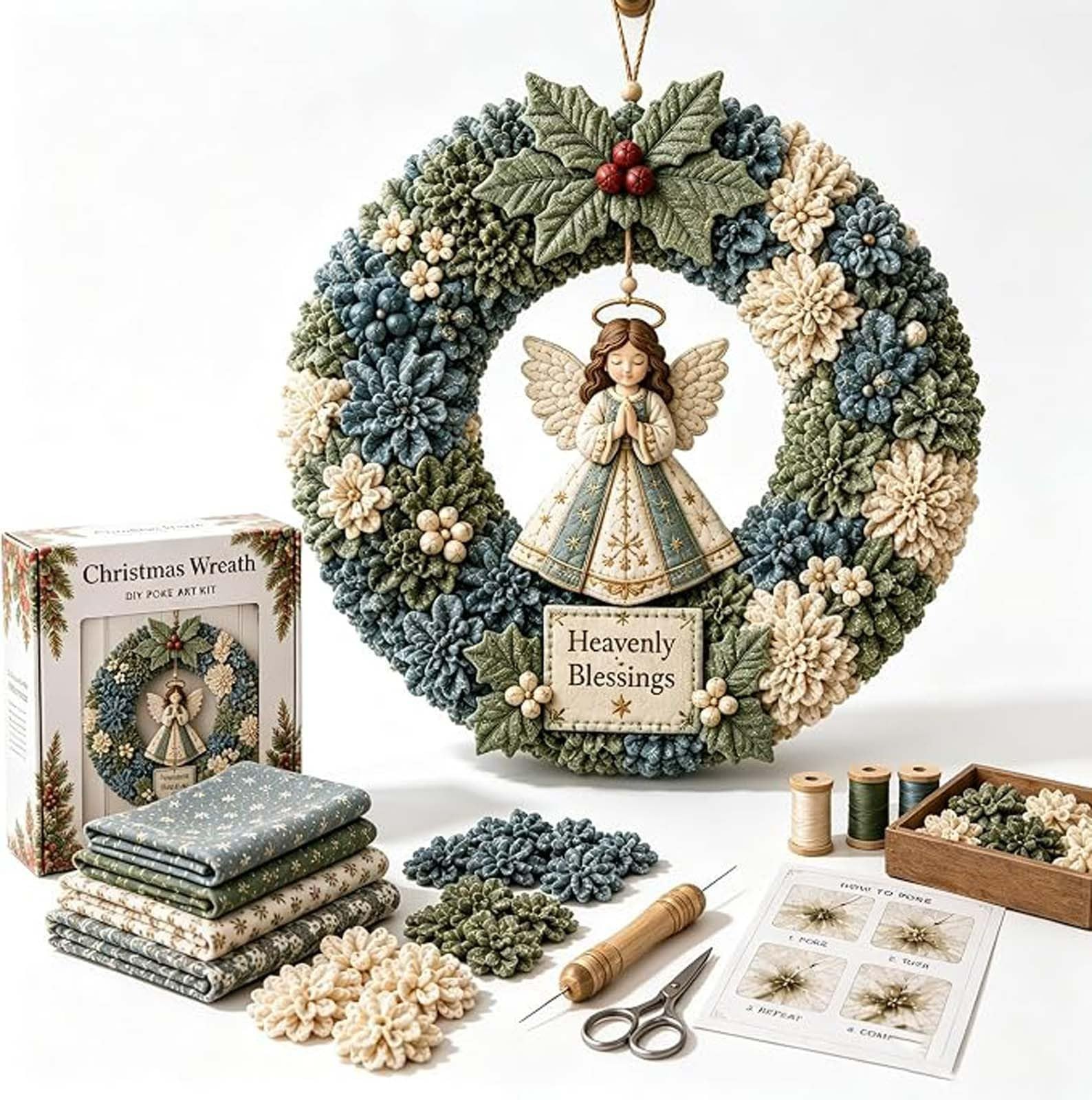 3D Fabric Poke Wreath DIY Kit, Christmas Wreath Making Kit for Adults
