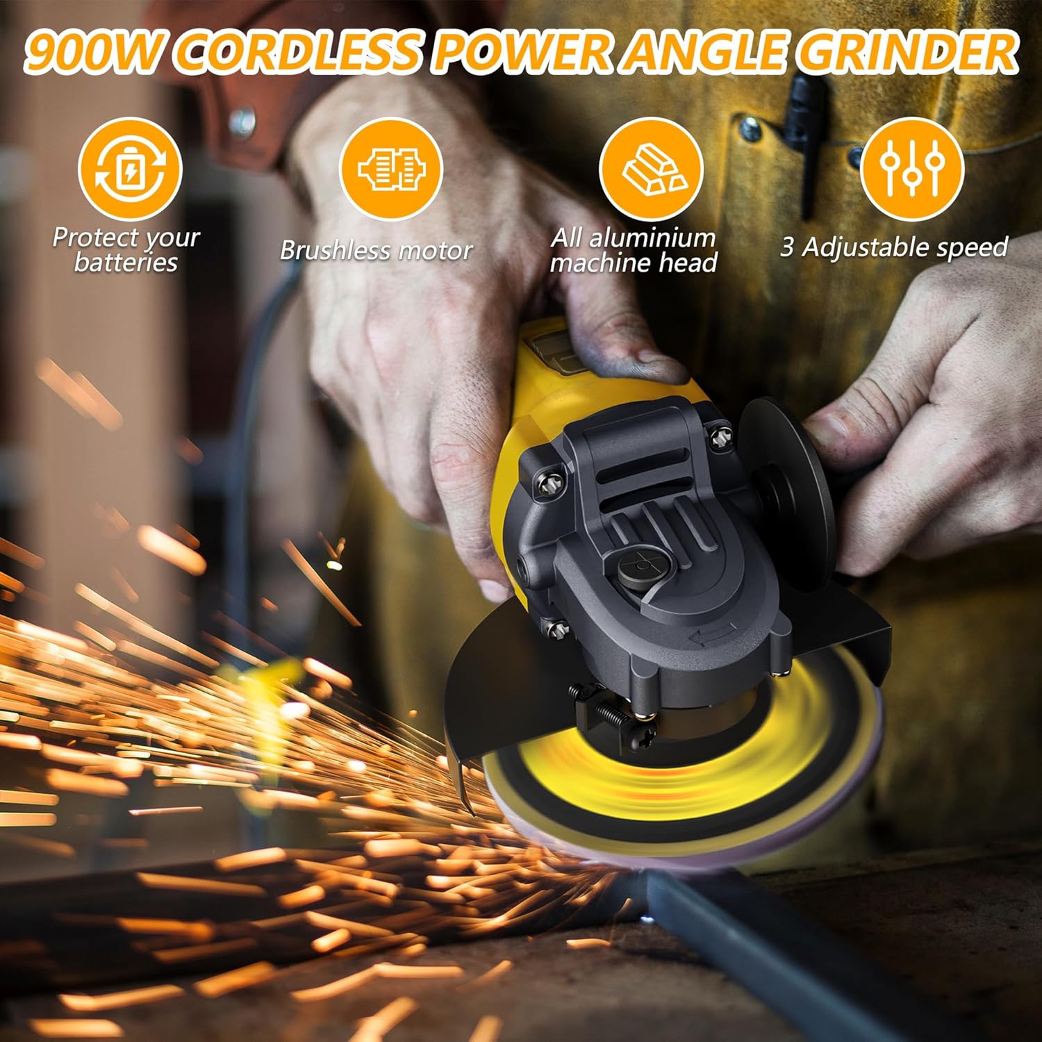 Cordless Angle Grinder 4-1/2" Compatible with DEWALT 20V Battery,3 Variable Speed Amoladora Angular Included 6 Discs,Electric Grinder Tool for Cutting, Grinding,Polishing and Rust Removal(Tool Only) - Image 6