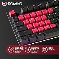 Vista 2 de HK GAMING Juego de teclas dobles retroiluminadas de goma Perfil OEM para teclado mecánico (23 teclas, rojo español)