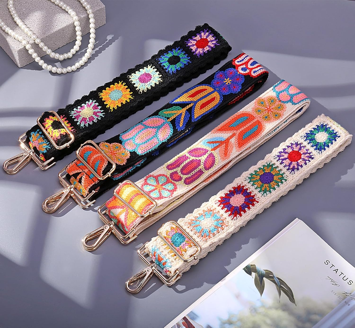 Wide Purse straps Crochet Flower replacement crossbody for Handbag Adjustable Embroidery Knit Guitar Shoulder strap - Image 4