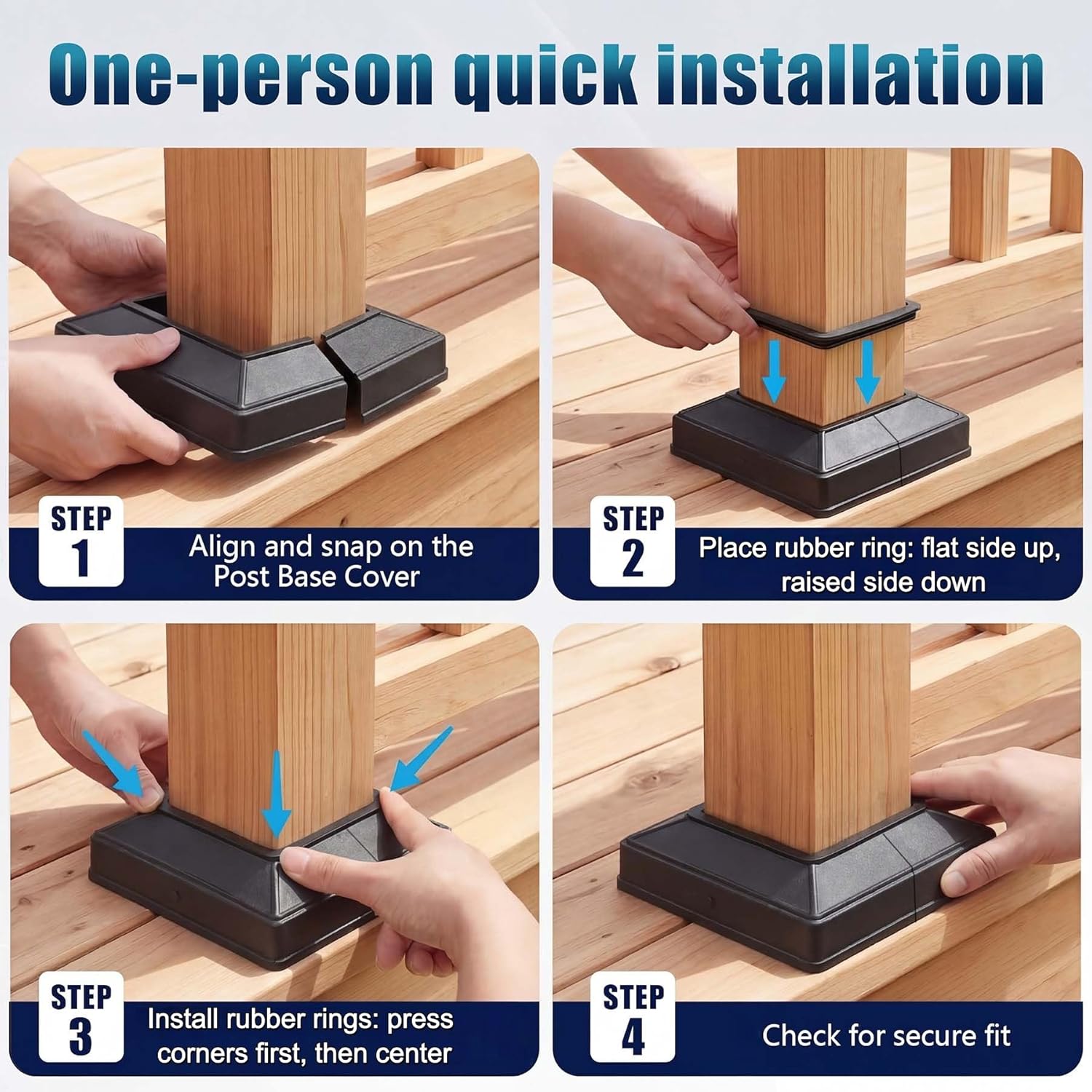 4-Pack Aluminum 4×4 Deck Post Base Cover - Split Trim Skirt for Porch Sleeve, Fence Column Wrap, Mailbox, and Railing Protector (W/P Gasket Black Modern)