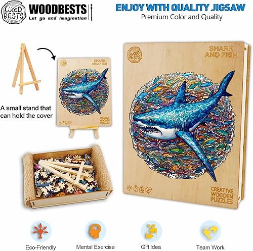 Miniatura 3 de WOODBESTS Rompecabezas de madera para adultos, rompecabezas de tiburón (M, 200 piezas, 11.8 x 11.4 pulgadas), hermosa caja de madera, rompecabezas
