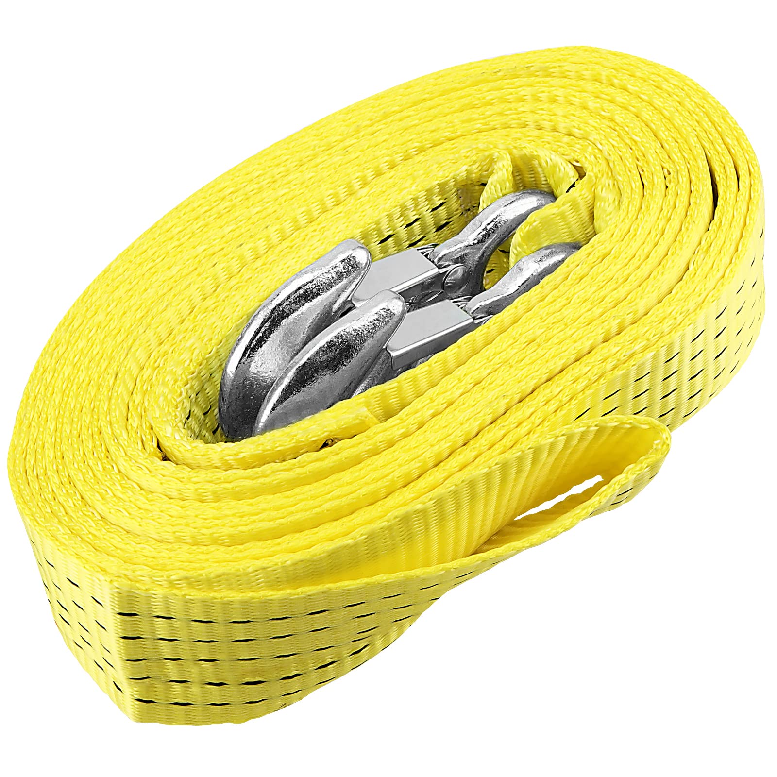 MUKLEI 2 Stück 5,1 cm x 6,1 m robuster Abschleppgurt, Abschleppseil mit Sicherheitshaken, robuster Rückholungsgurt für Fahrzeugerholung, Schlepp, Befestigung von Ladung, 4989,5 kg Kapazität, Gelb