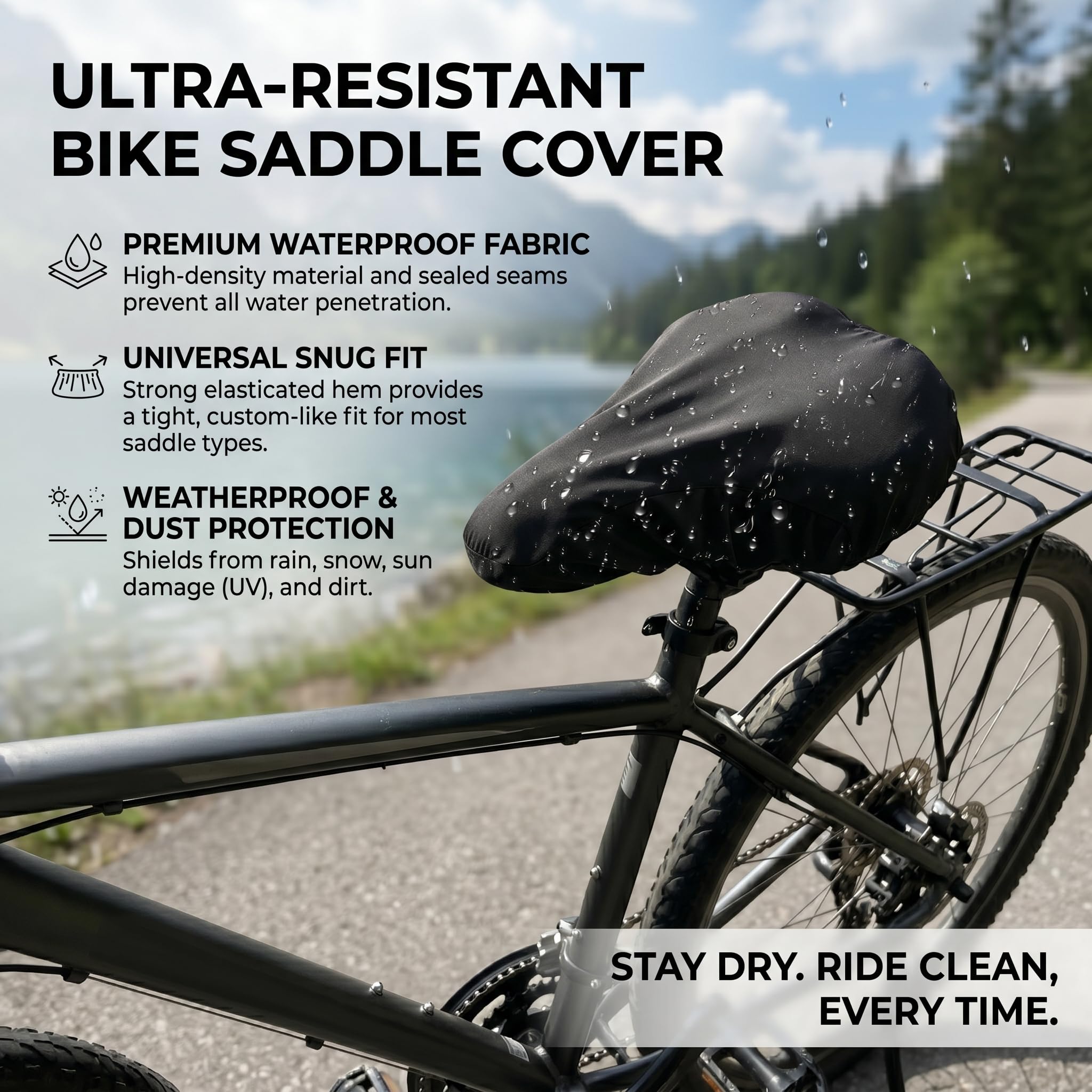 coprisella Bicicletta Impermeabile 4 Pezzi coprisella Bici Universale Elastico Protezione Sella Resistente Poliestere Nylon Nero Uso Urbano Trekking Ciclismo