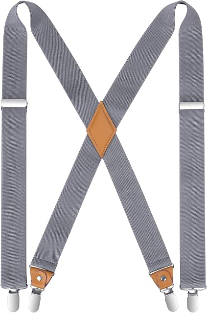 HISDERN Men's Braces with Very Strong 4 Clips Heavy Duty Suspenders X Style Adjustable Suspender