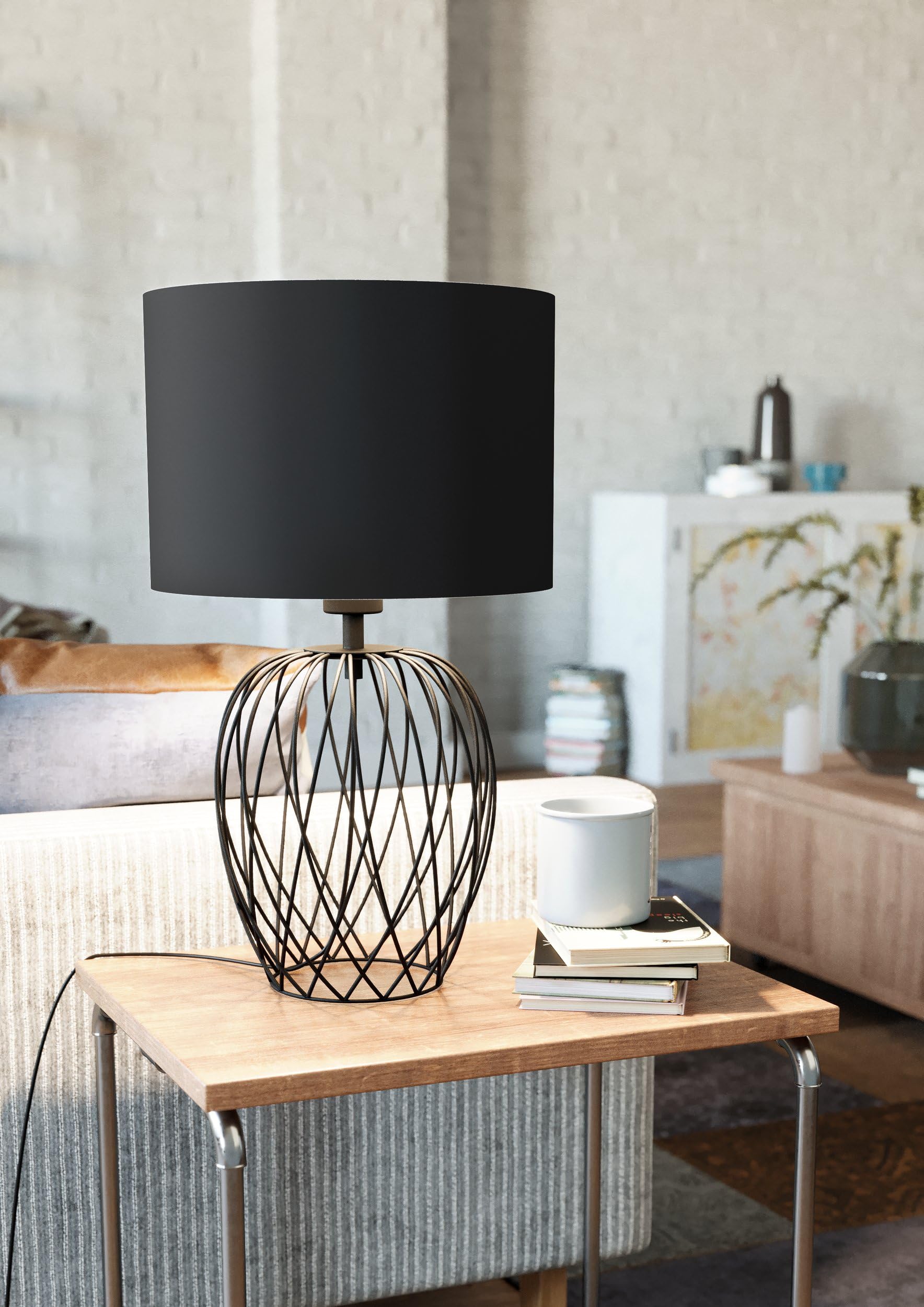 Eglo Lampe de chevet Nimlet, lampe de table style scandinave pour salon