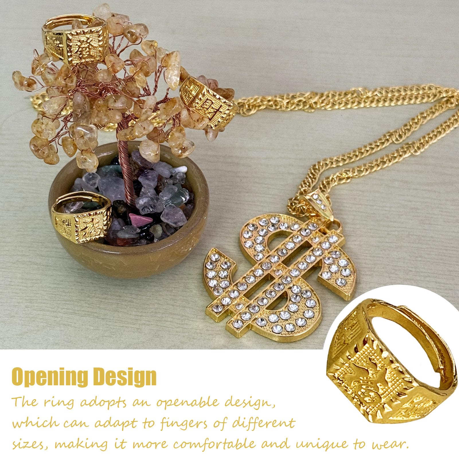 DONGZQAN Pack of 8 costume gold chain fancy dress, hip hop rapper costume, 80s/90s outfit - Image 4