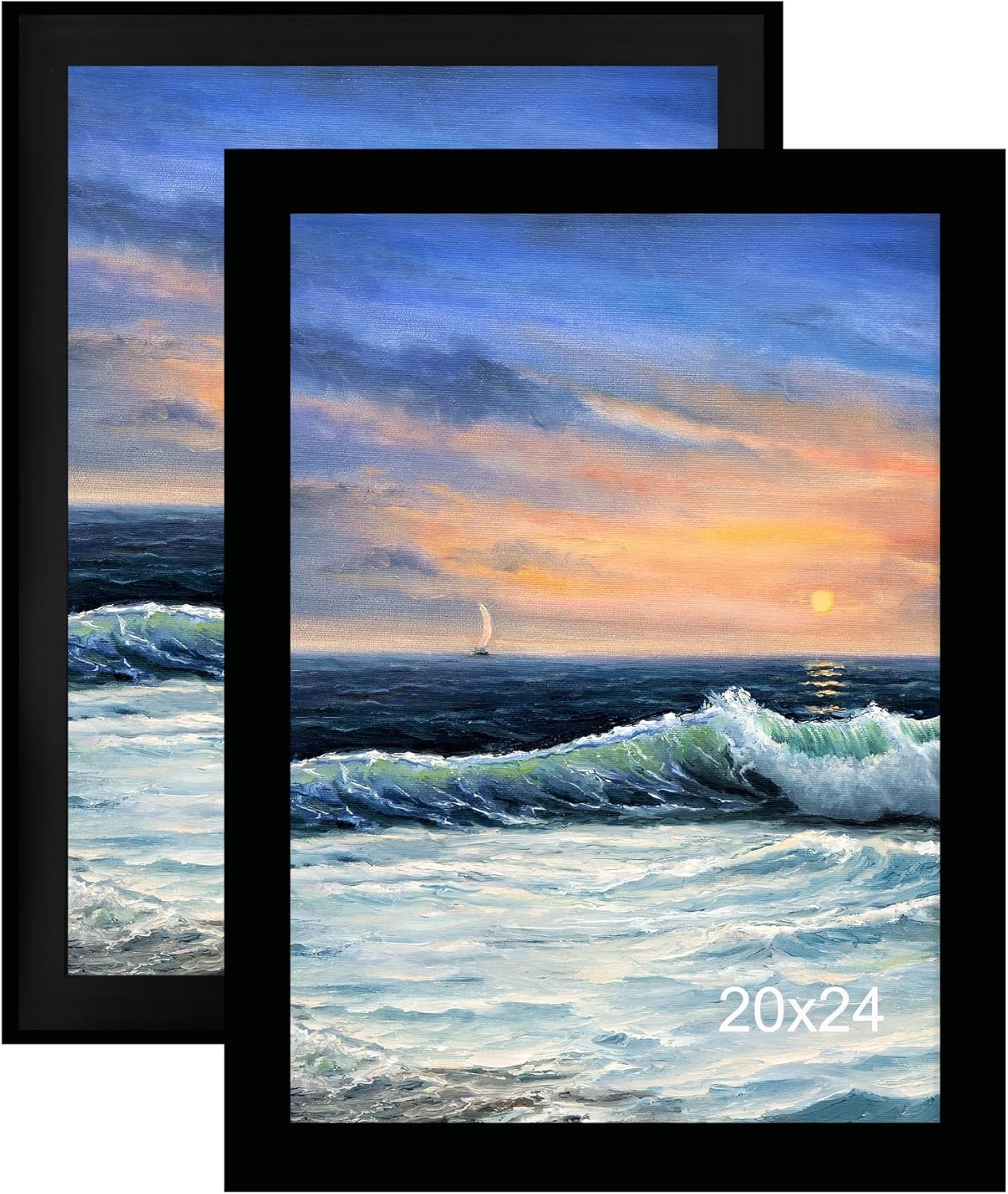 LUCKYLIFE 20x24 Picture Frame, Wall Hanging Poster Frames, Display Pictures 20x24 without Mat, Pack of 2, Black Black 20x24
