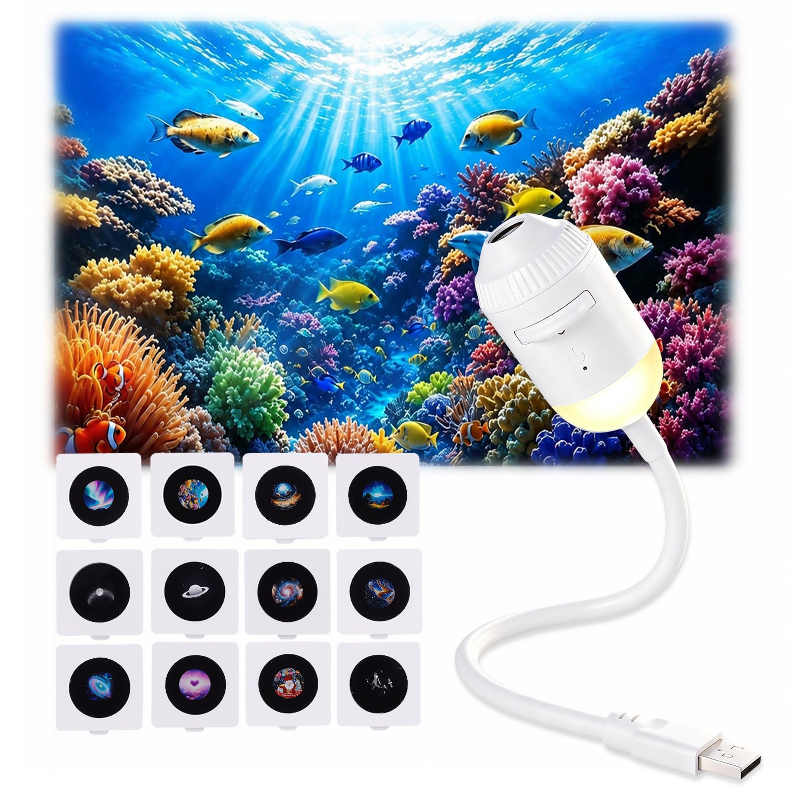 2-in-1 Galaxy Projector Ocean Projector - 5D Dynamic Holographic Night Light with12 Films, 360° Rotatable Plug and Play HD Star Projectors, Speciality & Decorative Lighting for Car Party Bedroom