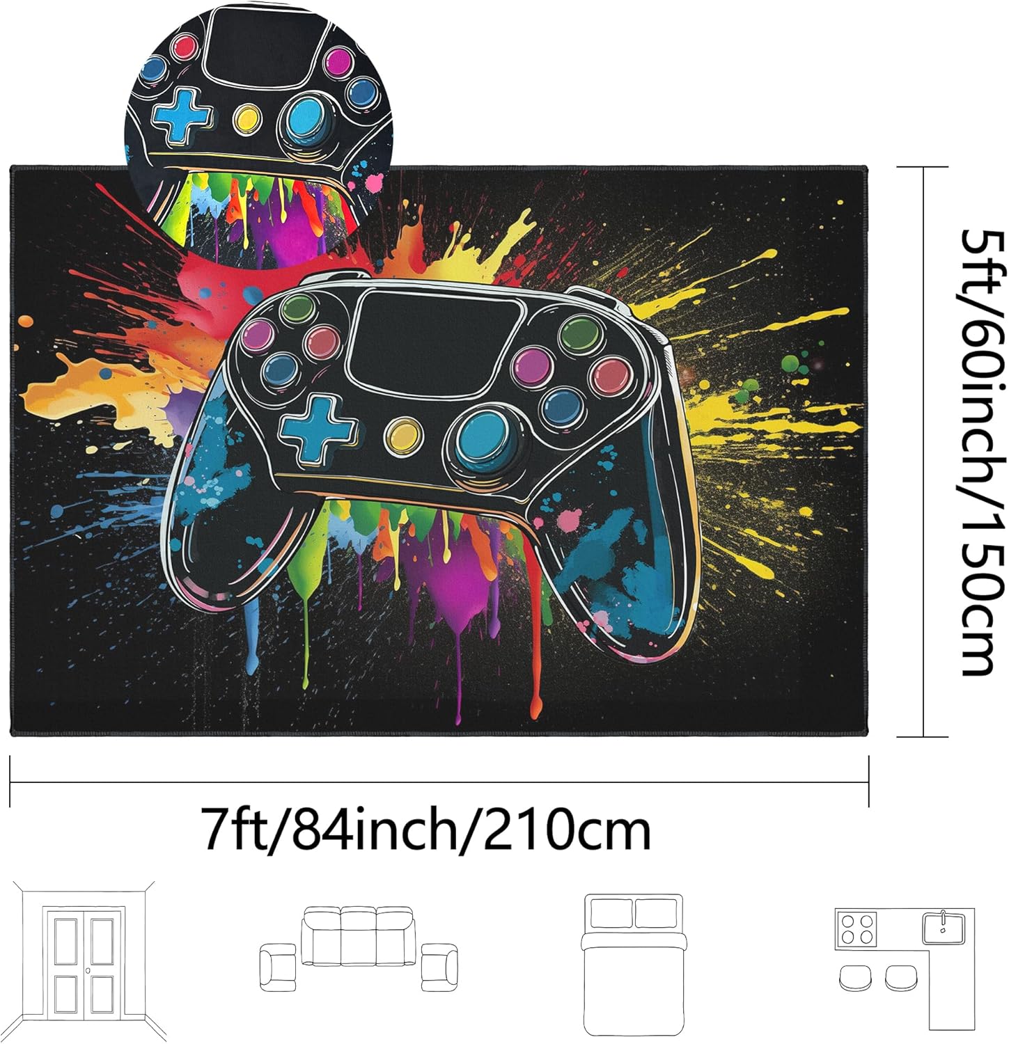 Gaming Rug for Room,5x7 ft Non-Slip Cool Gamer Rugs for Bedroom Livingroom and Game Room Decor