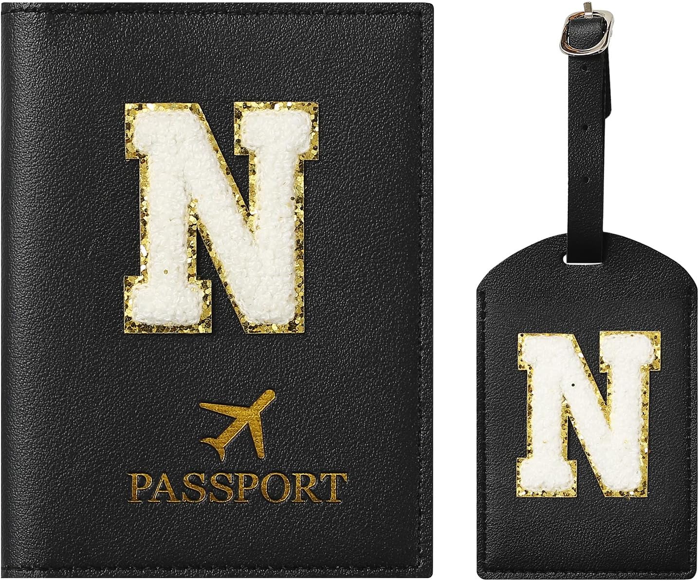 ZVRSUA Ensemble de housse de passeport et étiquette de bagage avec patch de lettre, étui de passeport personnalisé, accessoire de bagage personnalisé, cadeau, très mignon pour les femmes, les