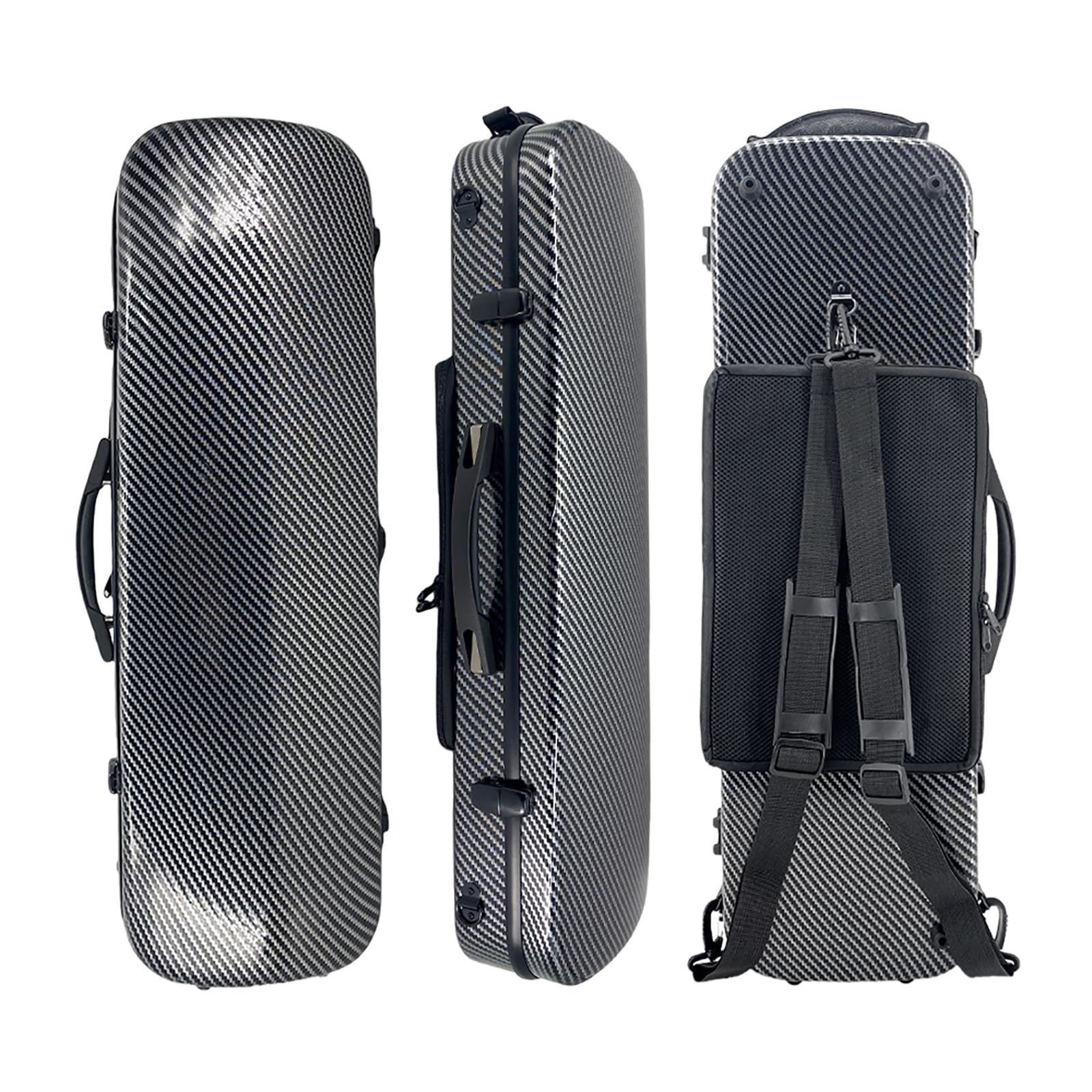 Violín ligero compuesto de fibra de carbono profesional de tamaño completo 4/4, funda rígida con correas de hombro estilo mochila, higrómetro (negro)