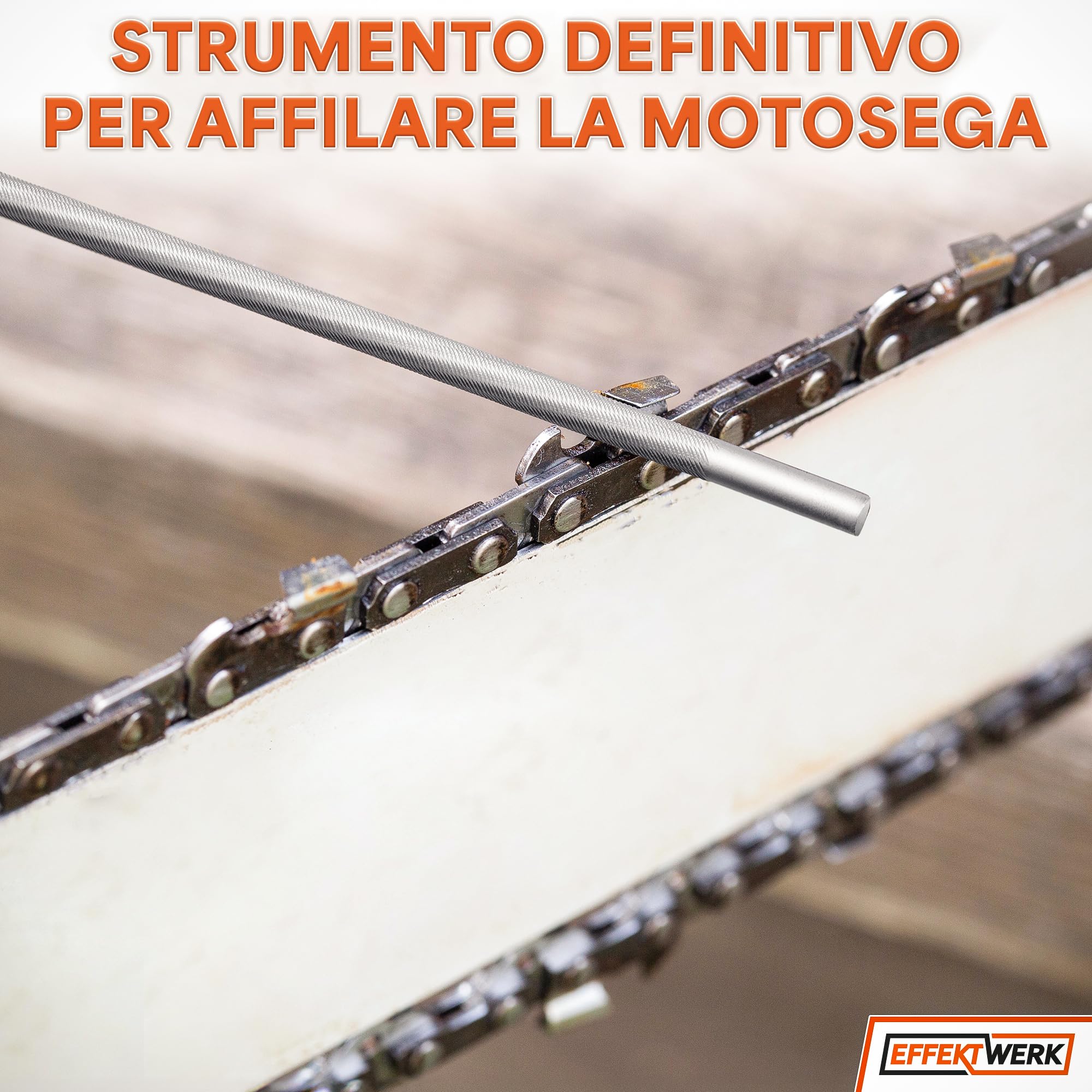 Set di lime per affilare motoseghe - 6 lime tonde compatibili con motoseghe con passo ⅜" (0,325) - Kit di strumenti efficiente per limare catene di seghe - di EffektWerk