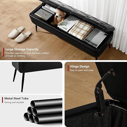 Miniatura 4 de kinmars Otomana con almacenamiento para dormitorio, banco de almacenamiento en el extremo de la cama, otomana tapizada grande de almacenamiento de