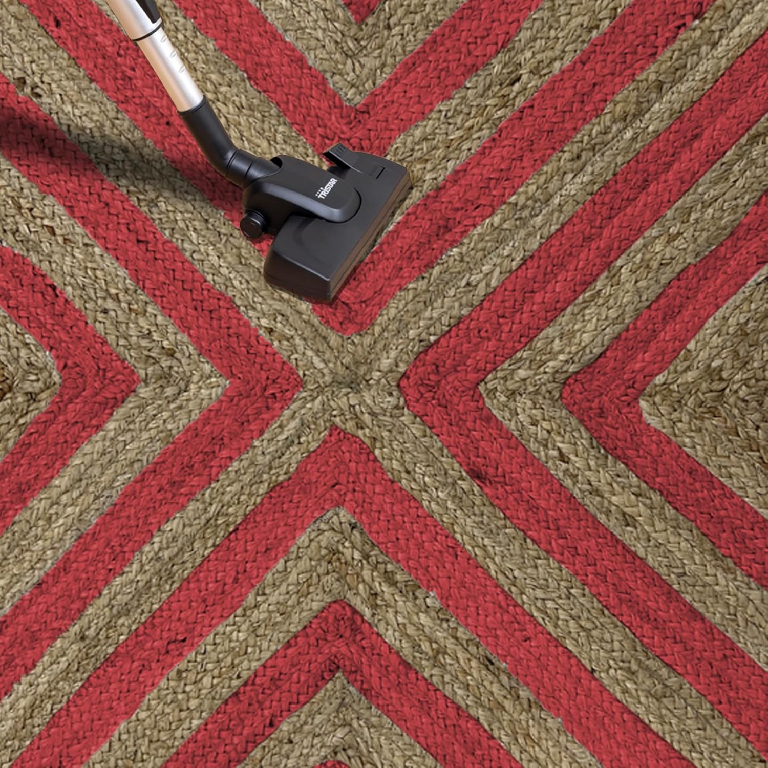 Rectangular Area Rug - 12x15 Feet Hand Woven Jute Rug Thick 0.27" Red Geometric Striped Pattern Rugs for Living Room Bedroom Farmhouse Design Indoor Outdoor Home Decor Carpet